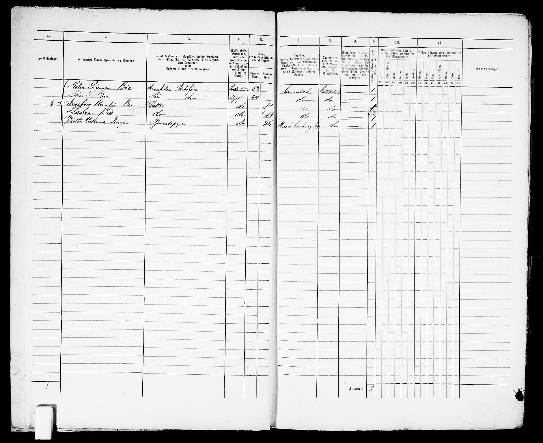 RA, Folketelling 1865 for 0904B Fjære prestegjeld, Grimstad kjøpstad, 1865, s. 17