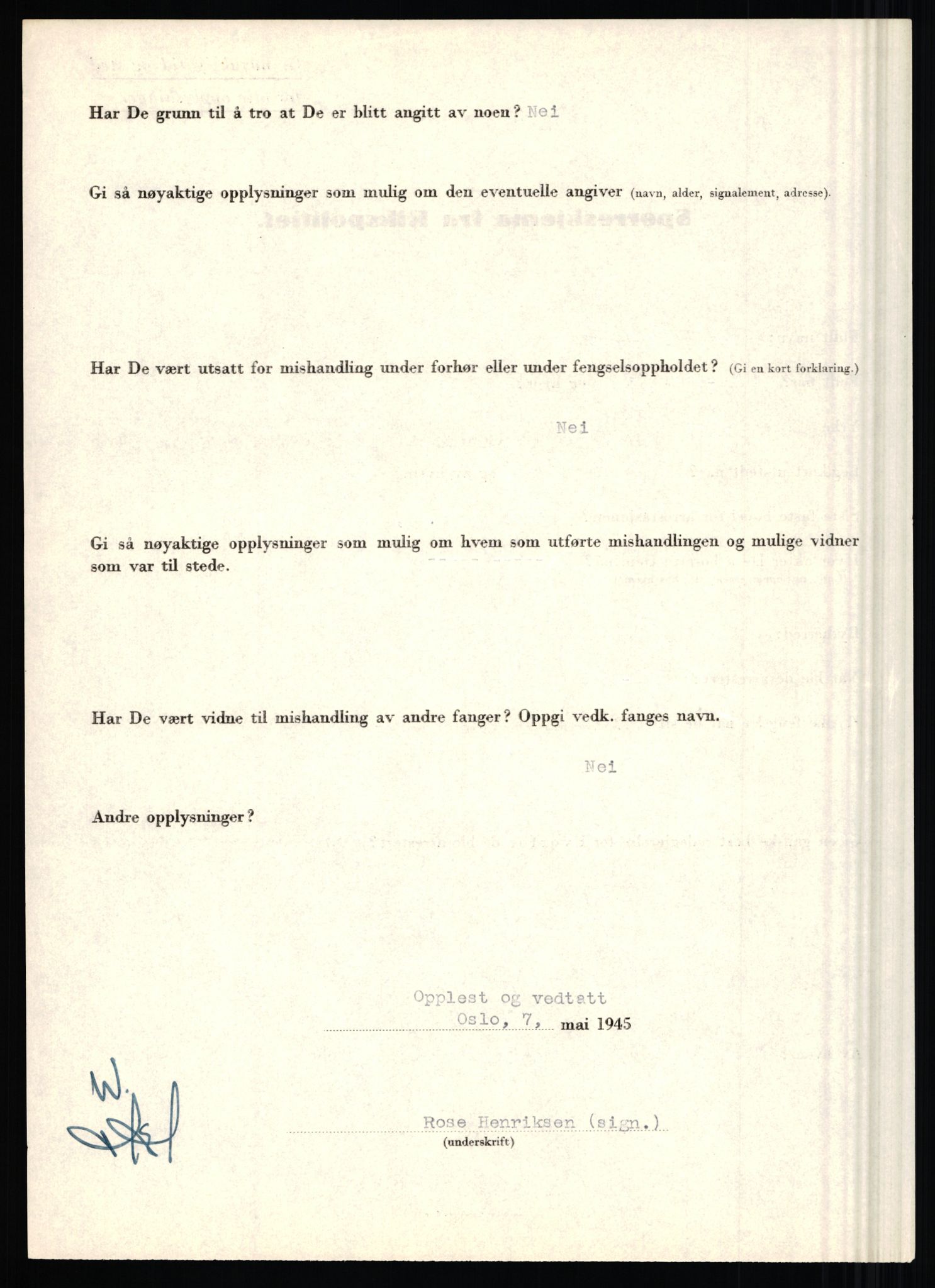 Rikspolitisjefen, AV/RA-S-1560/L/L0007: Heen, Erik C. - Iversen, Trygve, 1940-1945, s. 96