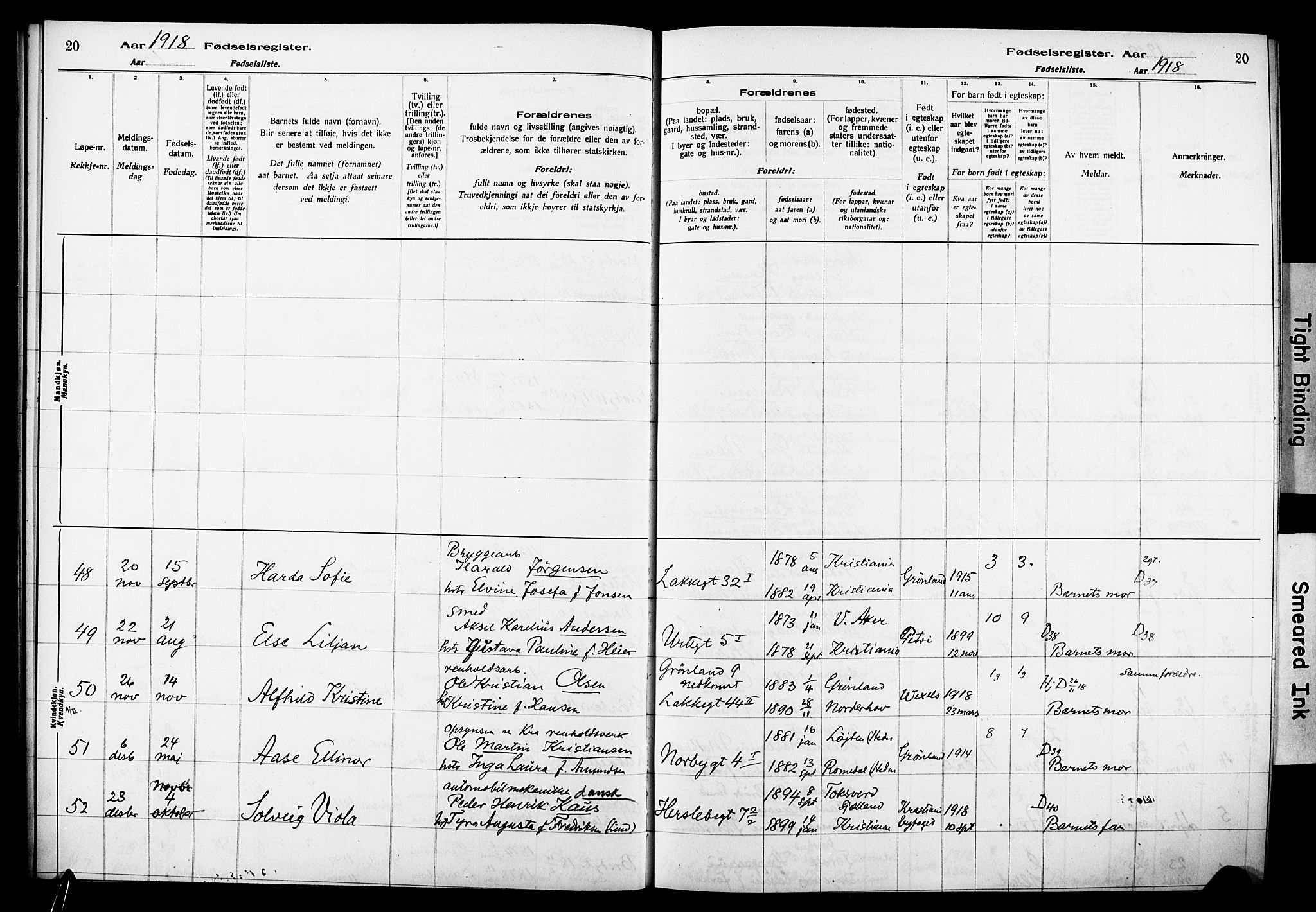 Wexel prestekontor Kirkebøker, AV/SAO-A-10879/J/L0001: Fødselsregister nr. 1, 1916-1930, s. 20