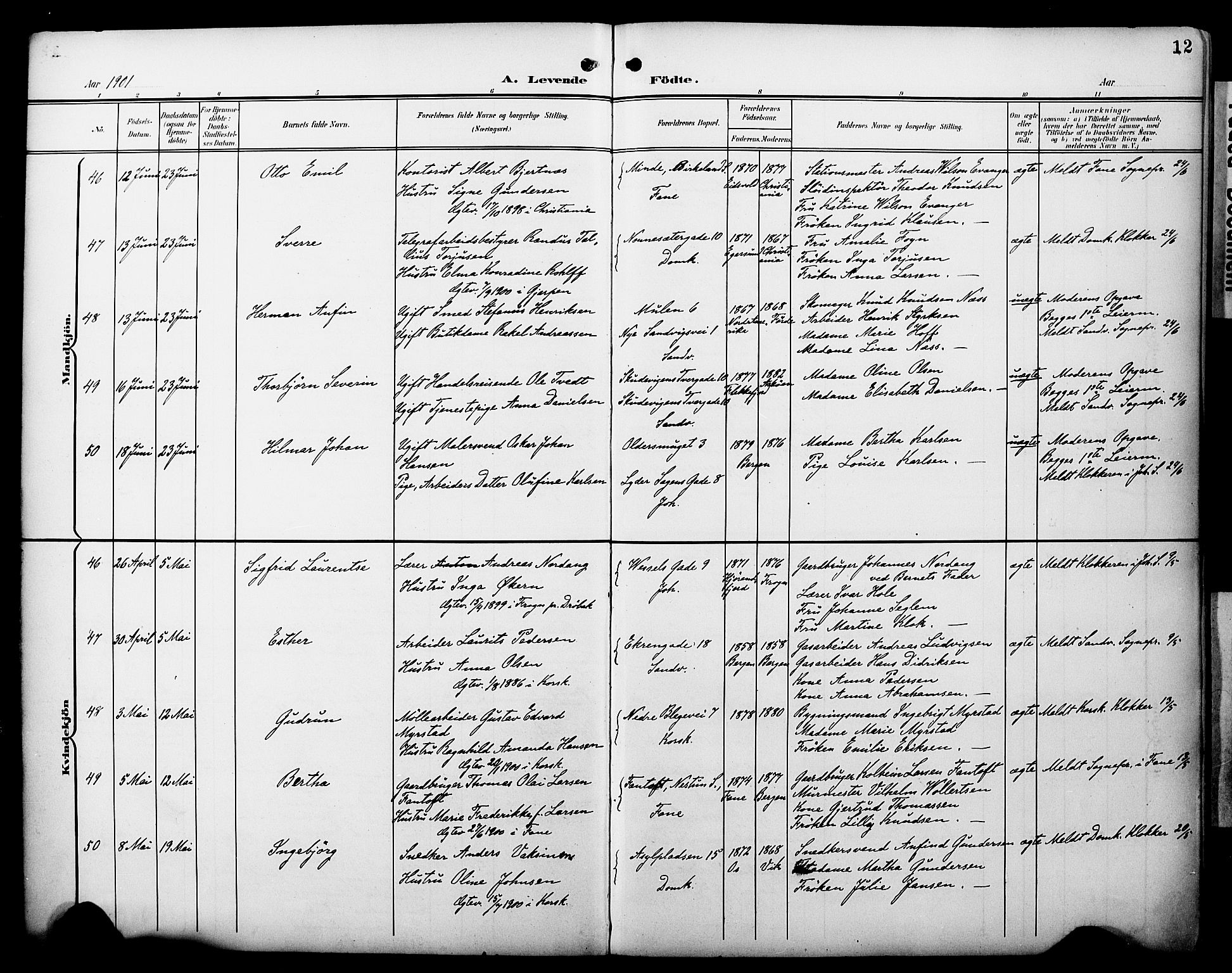 Fødselsstiftelsens sokneprestembete*, SAB/-: Ministerialbok nr. A 3, 1901-1910, s. 12