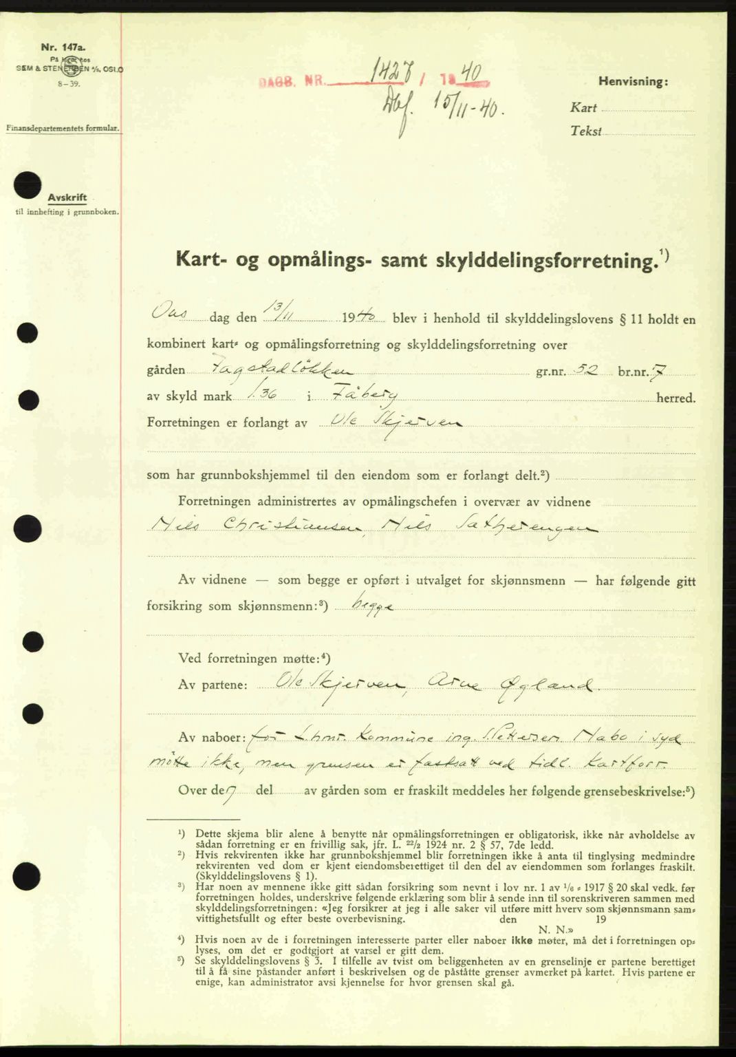 Sør-Gudbrandsdal tingrett, SAH/TING-004/H/Hb/Hbd/L0008: Pantebok nr. A8, 1940-1941, Dagboknr: 1427/1940