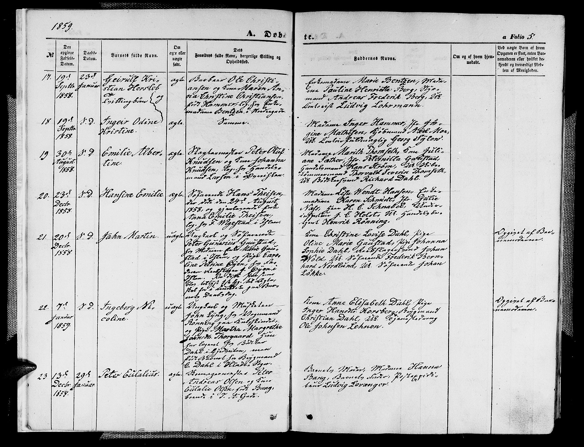 Ministerialprotokoller, klokkerbøker og fødselsregistre - Sør-Trøndelag, SAT/A-1456/602/L0139: Klokkerbok nr. 602C07, 1859-1864, s. 5