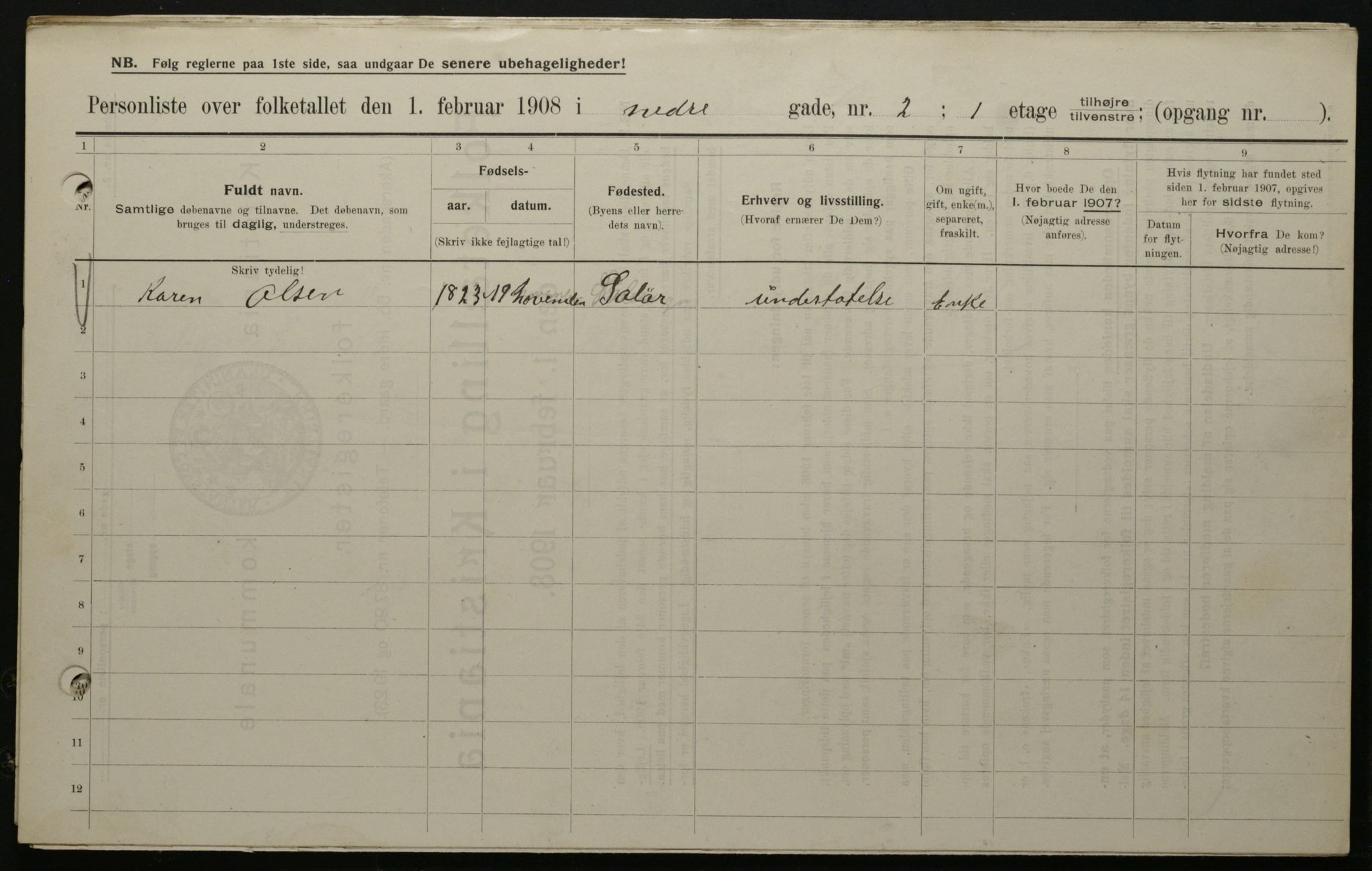 OBA, Kommunal folketelling 1.2.1908 for Kristiania kjøpstad, 1908, s. 61977