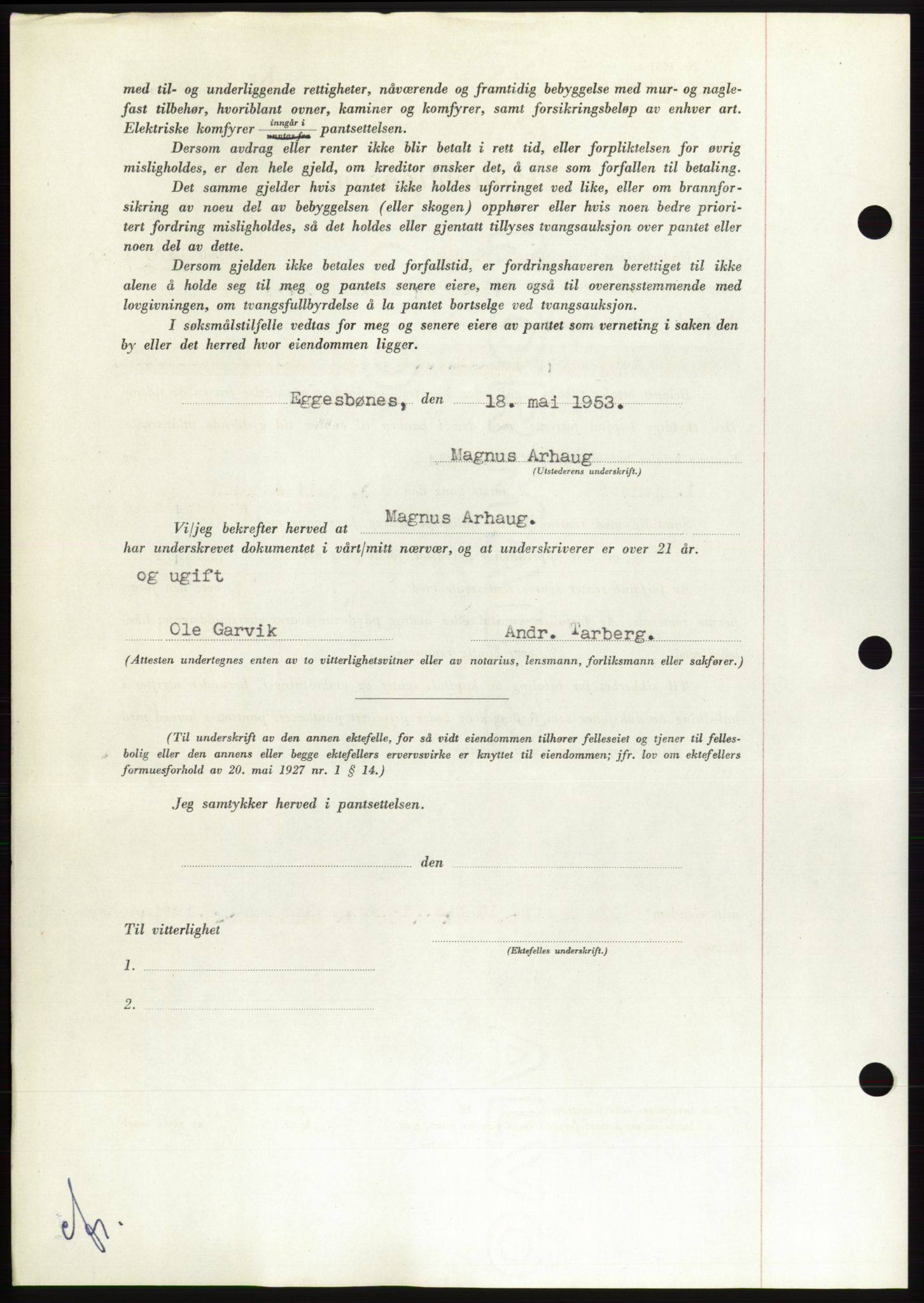 Søre Sunnmøre sorenskriveri, AV/SAT-A-4122/1/2/2C/L0123: Pantebok nr. 11B, 1953-1953, Dagboknr: 1202/1953