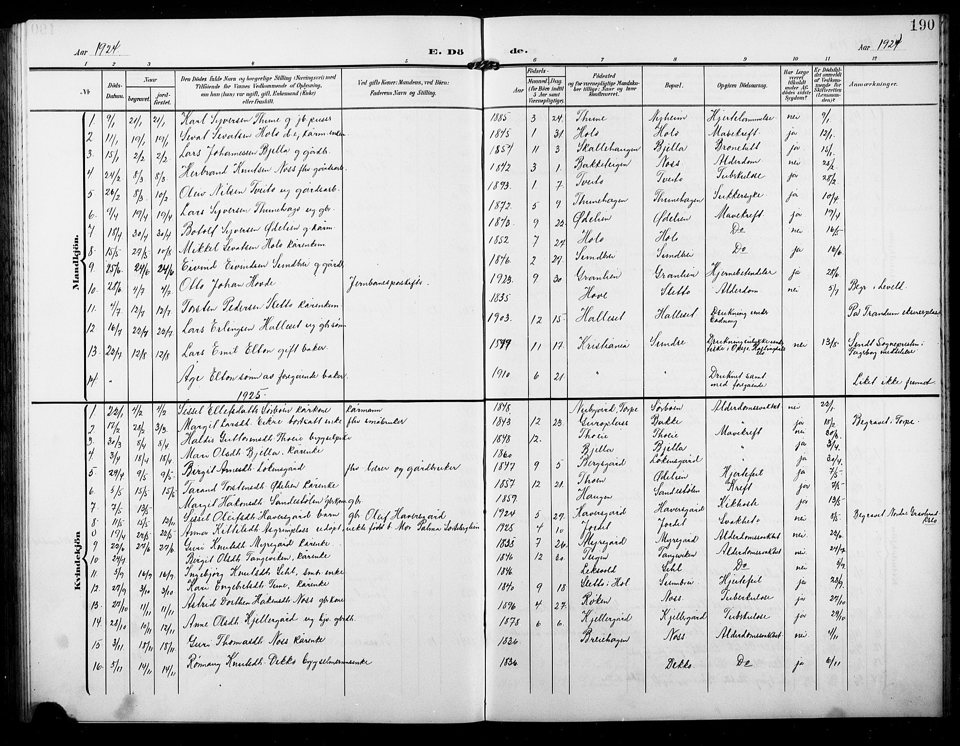 Ål kirkebøker, AV/SAKO-A-249/G/Ga/L0002: Klokkerbok nr. 2, 1904-1928, s. 190