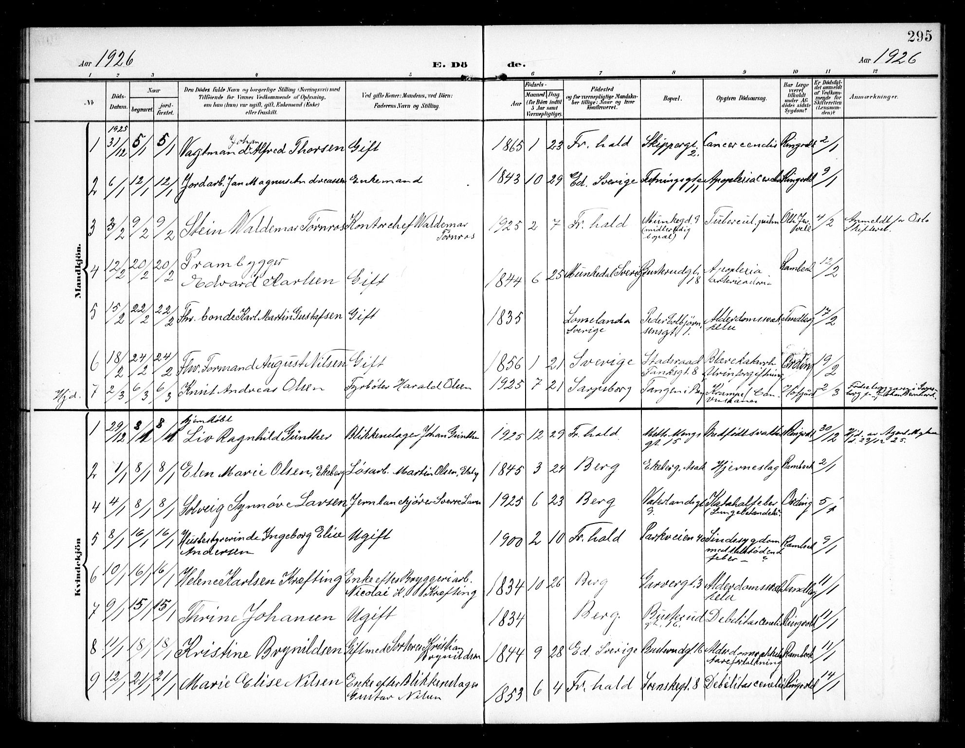 Halden prestekontor Kirkebøker, AV/SAO-A-10909/G/Ga/L0011: Klokkerbok nr. 11, 1906-1934, s. 295
