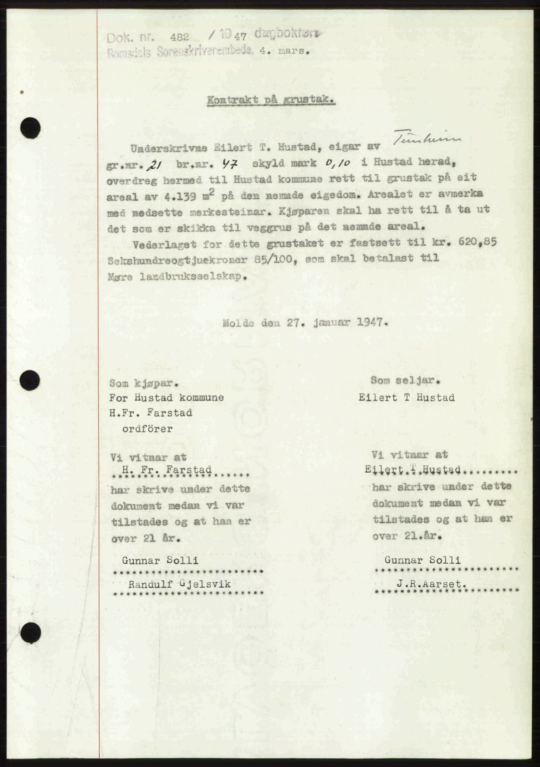 Romsdal sorenskriveri, SAT/A-4149/1/2/2C: Pantebok nr. A22, 1947-1947, Dagboknr: 482/1947