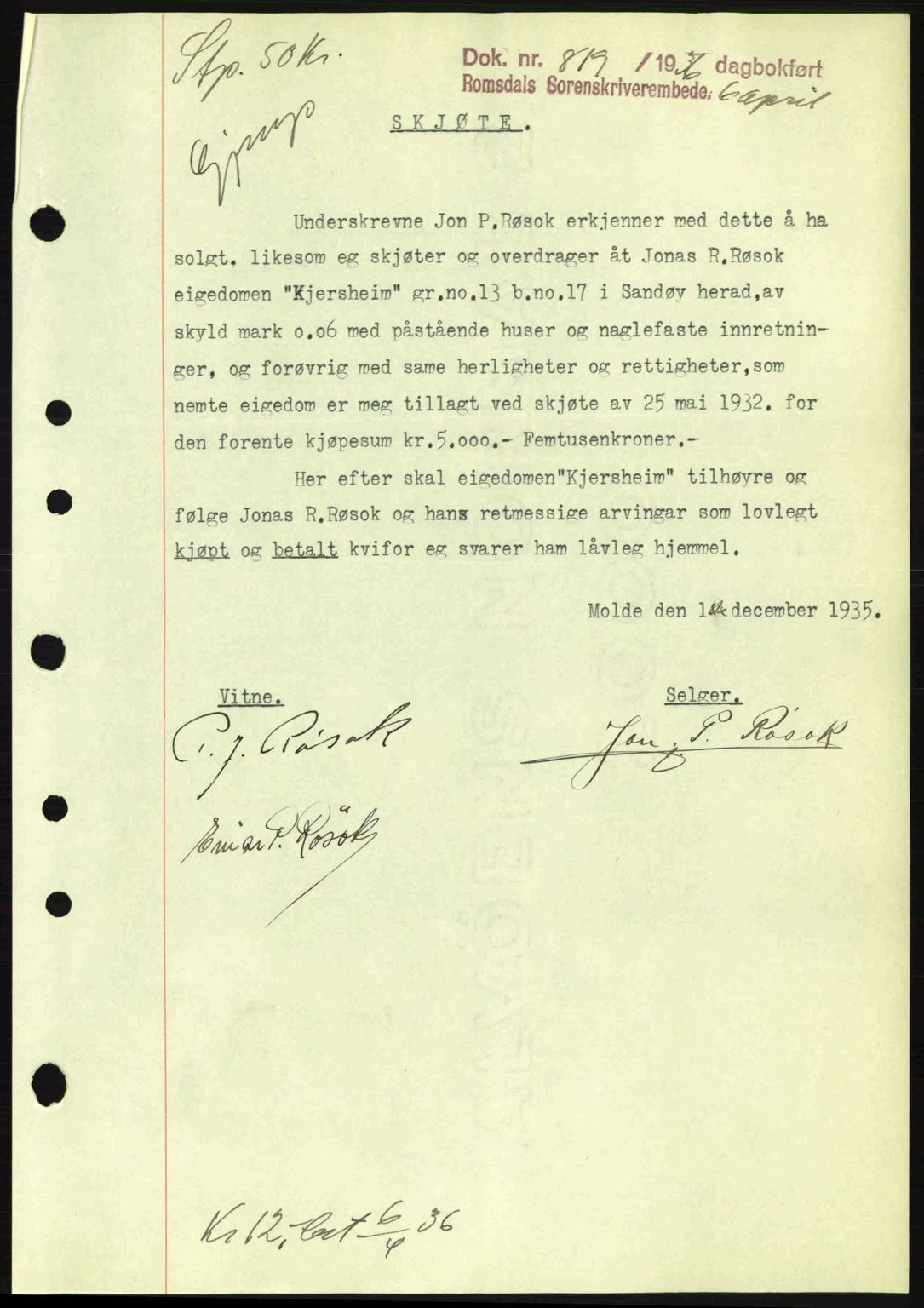 Romsdal sorenskriveri, SAT/A-4149/1/2/2C: Pantebok nr. A1, 1936-1936, Dagboknr: 819/1936