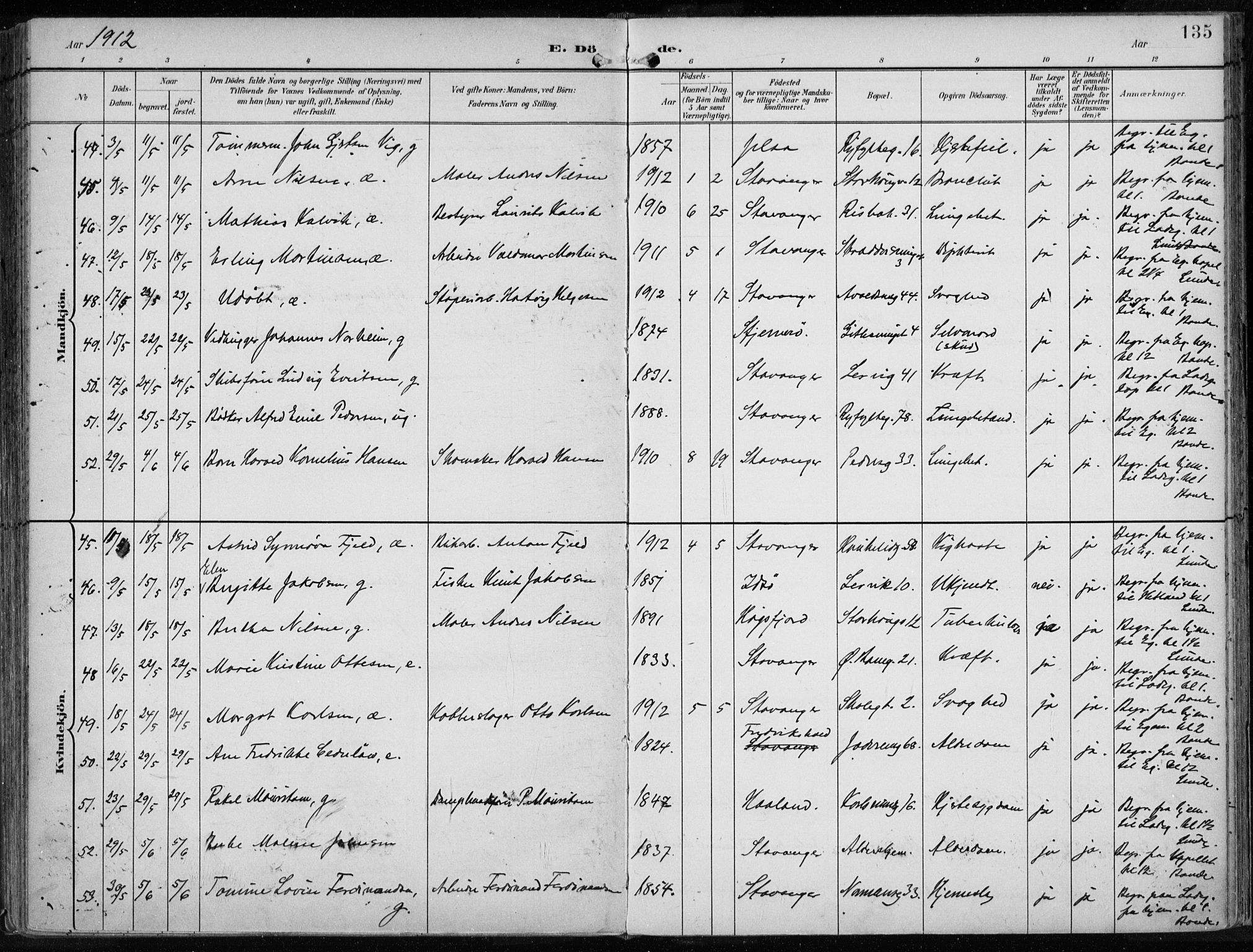 St. Johannes sokneprestkontor, SAST/A-101814/001/30/30BA/L0005: Ministerialbok nr. A 5, 1898-1919, s. 135