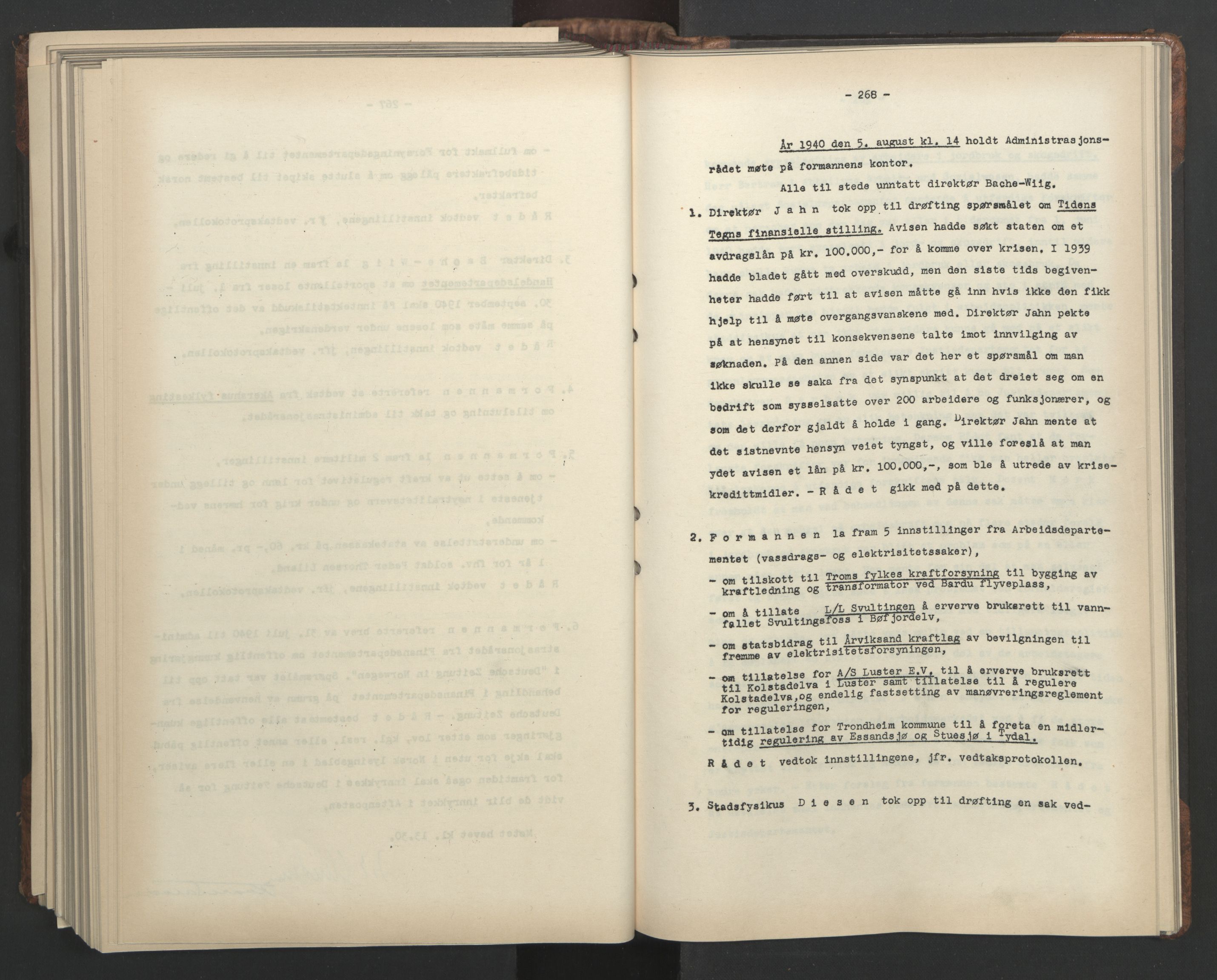 Administrasjonsrådet, RA/S-1004/A/L0001: Møteprotokoll med tillegg 15/4-25/9, 1940, s. 268