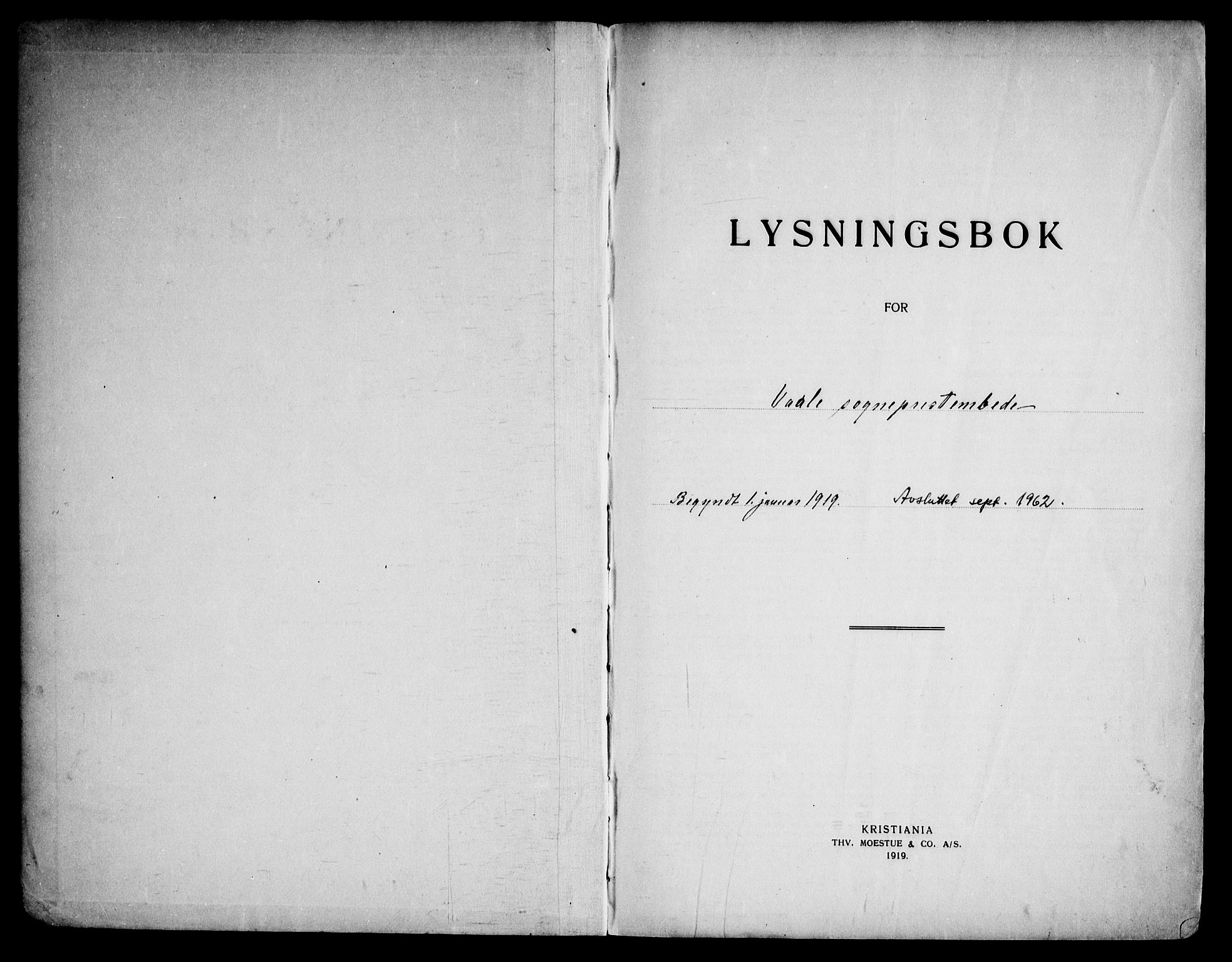Våle kirkebøker, AV/SAKO-A-334/H/Ha/L0002: Lysningsprotokoll nr. 2, 1919-1962