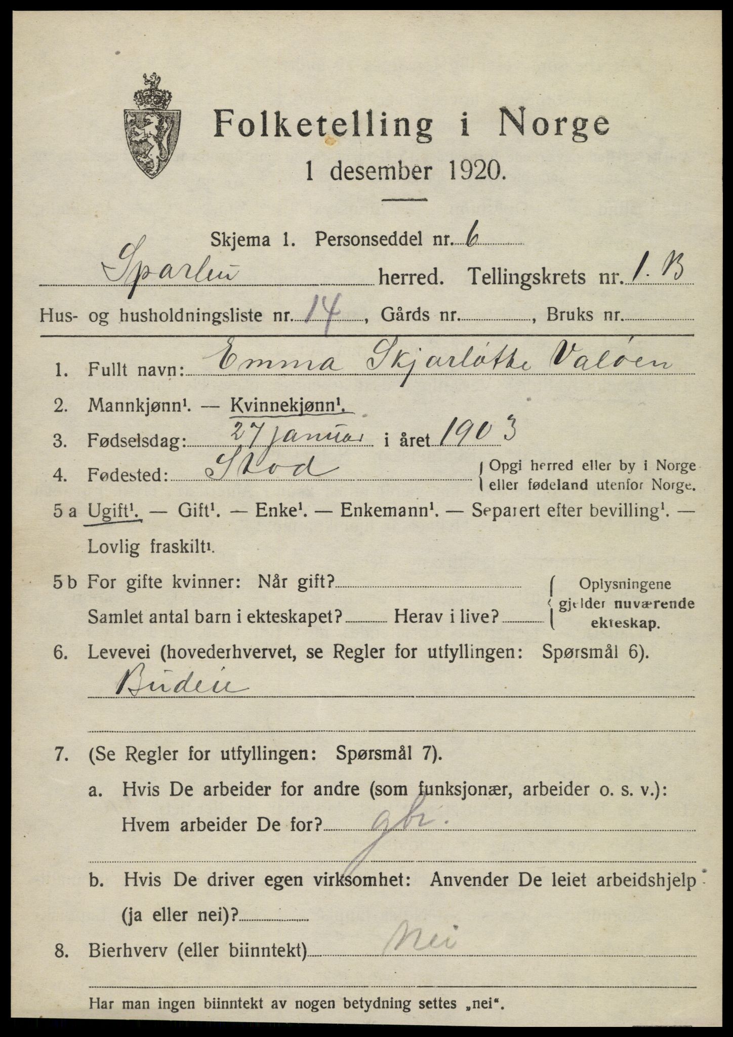 SAT, Folketelling 1920 for 1731 Sparbu herred, 1920, s. 2123