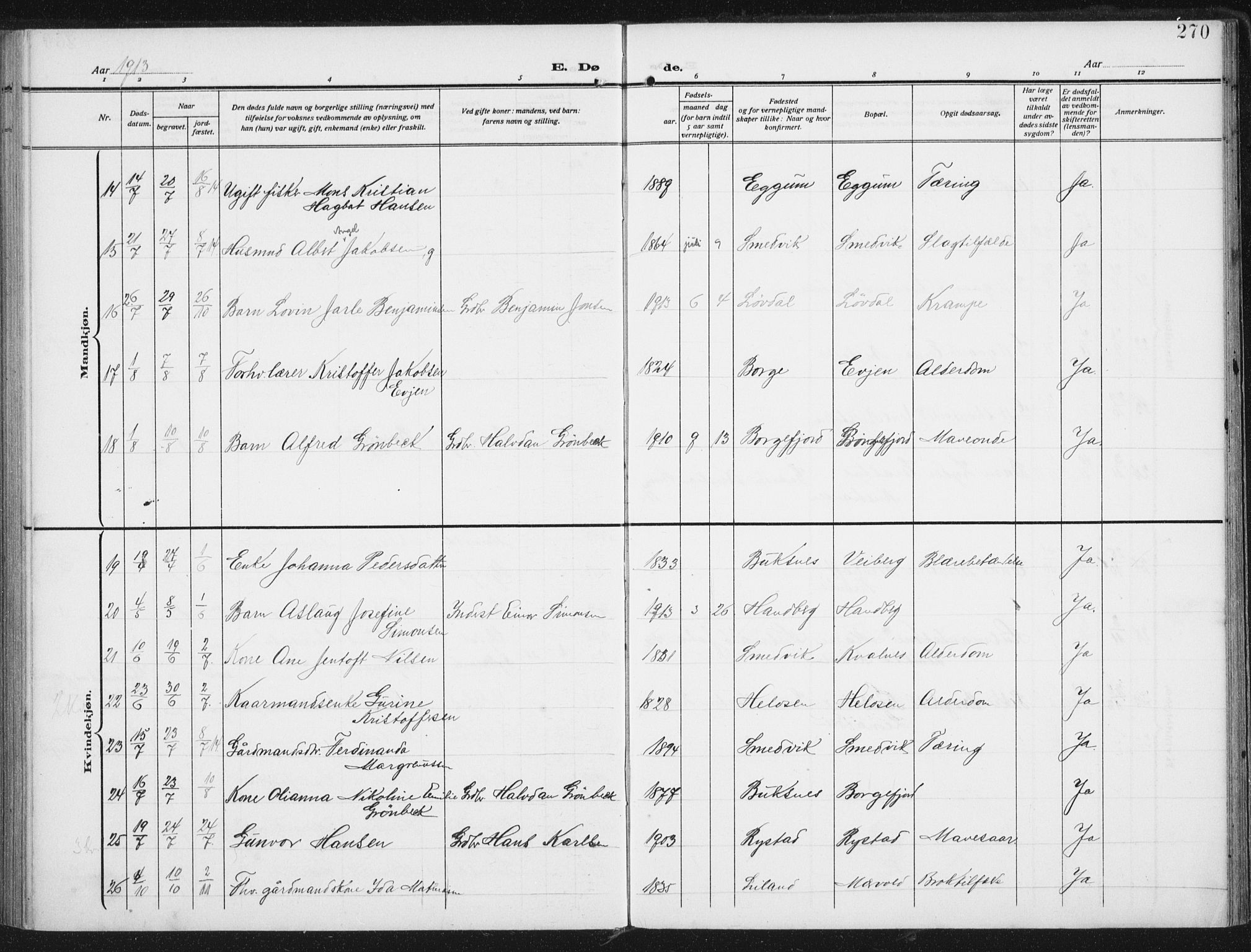 Ministerialprotokoller, klokkerbøker og fødselsregistre - Nordland, AV/SAT-A-1459/880/L1135: Ministerialbok nr. 880A09, 1908-1919, s. 270