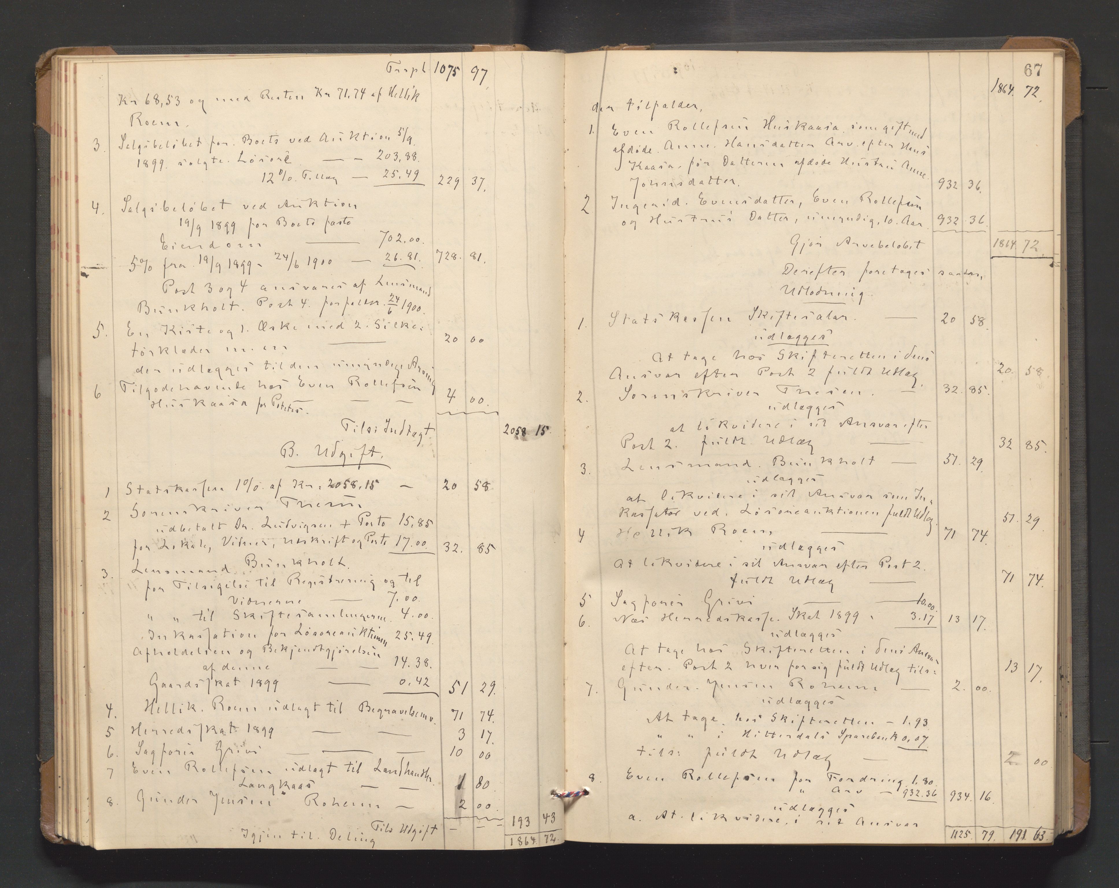 Nedre Telemark sorenskriveri, AV/SAKO-A-135/H/Hb/Hbe/L0005: Skifteutlodningsprotokoll, 1898-1905, s. 66b-67a