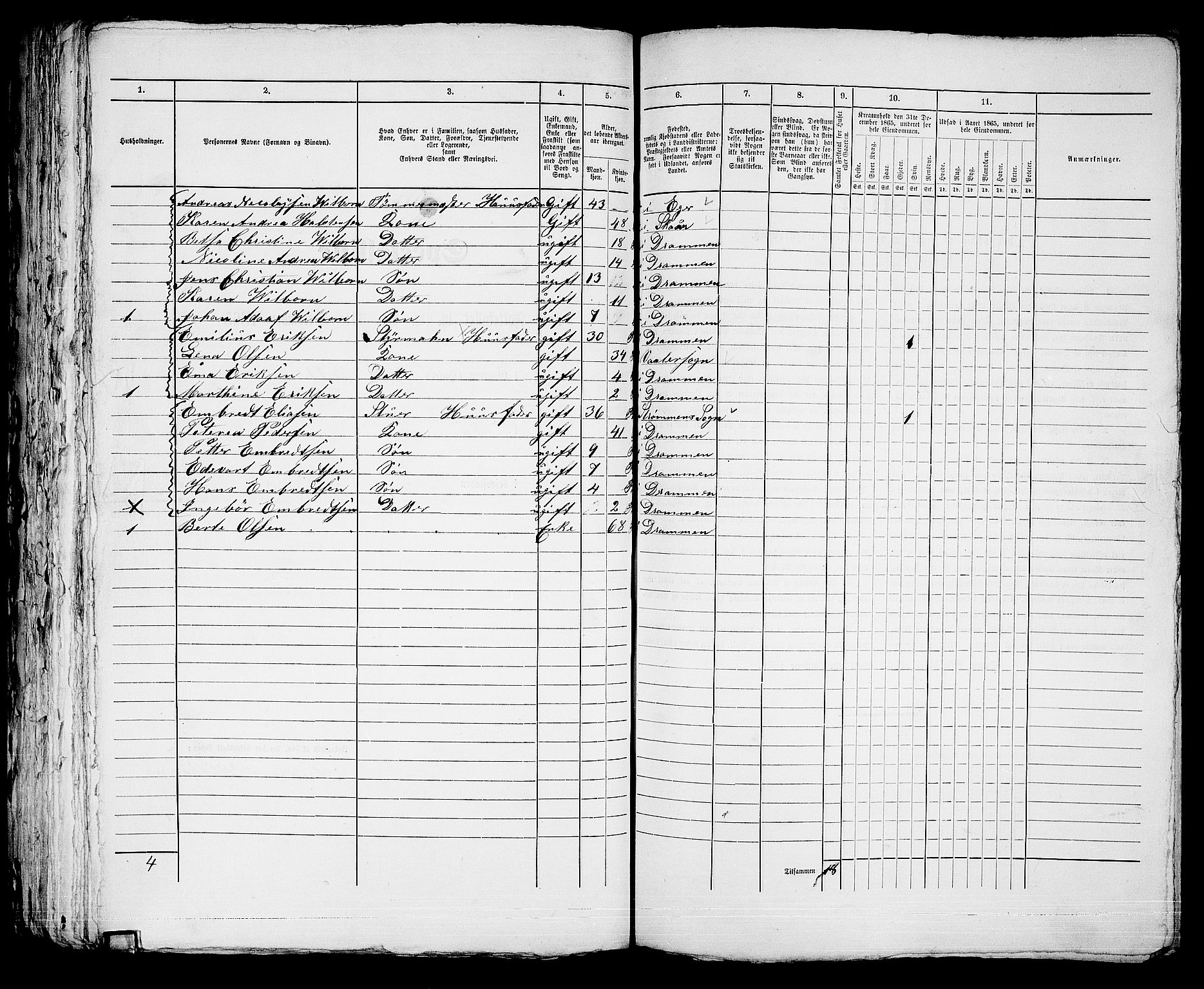 RA, Folketelling 1865 for 0602bP Strømsø prestegjeld i Drammen kjøpstad, 1865, s. 824