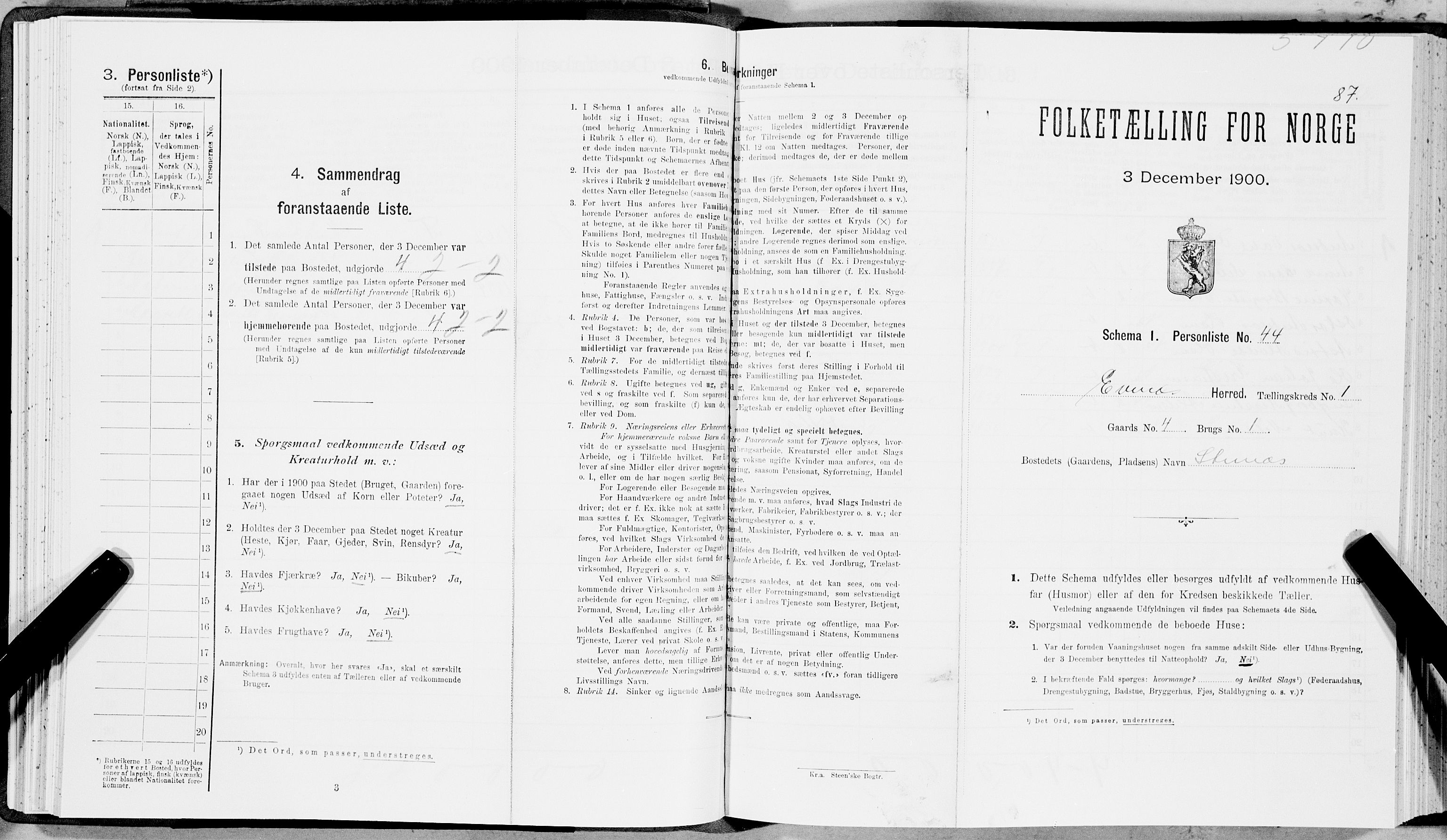 SAT, Folketelling 1900 for 1853 Evenes herred, 1900, s. 113