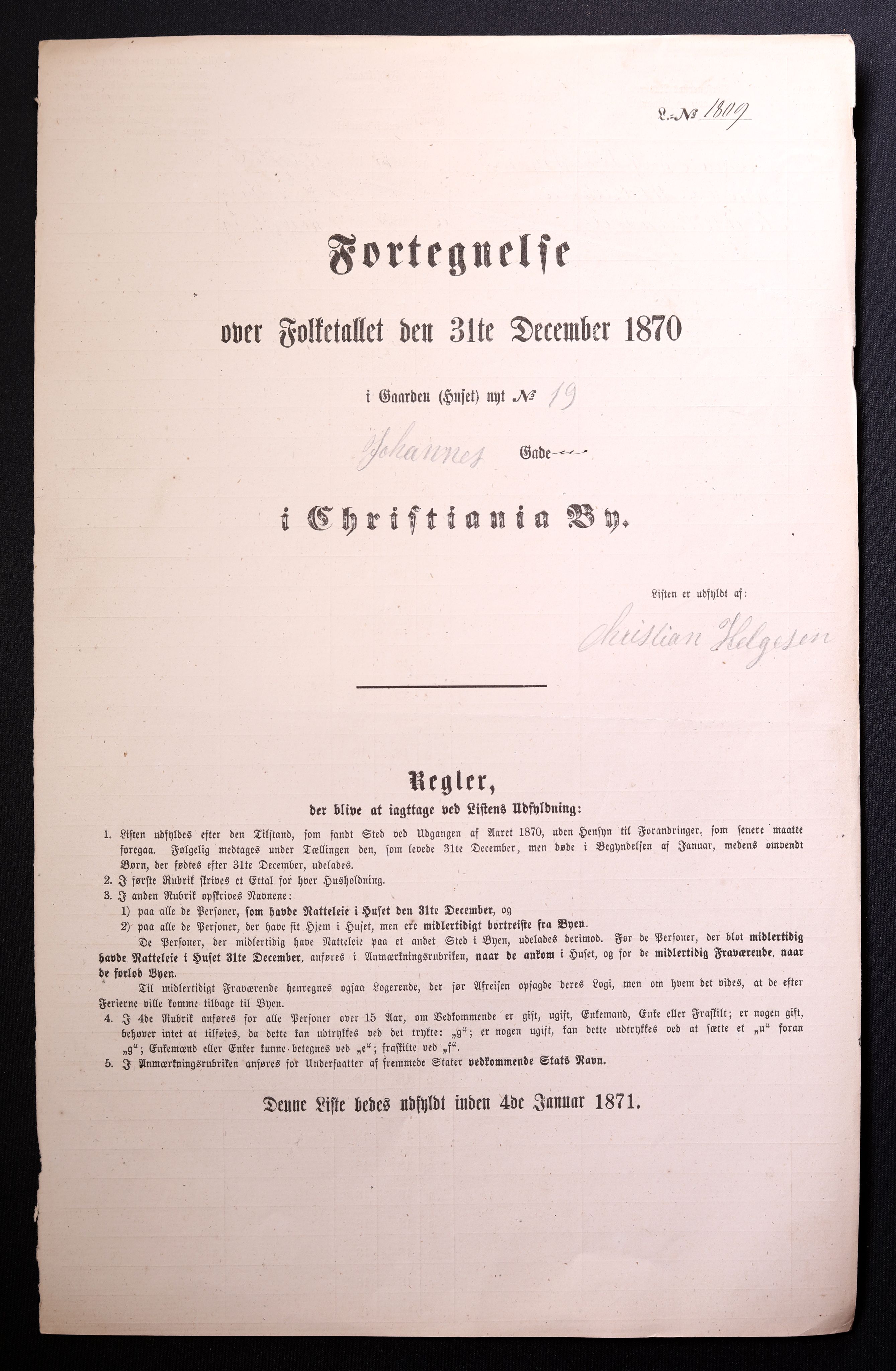 RA, Folketelling 1870 for 0301 Kristiania kjøpstad, 1870, s. 1405