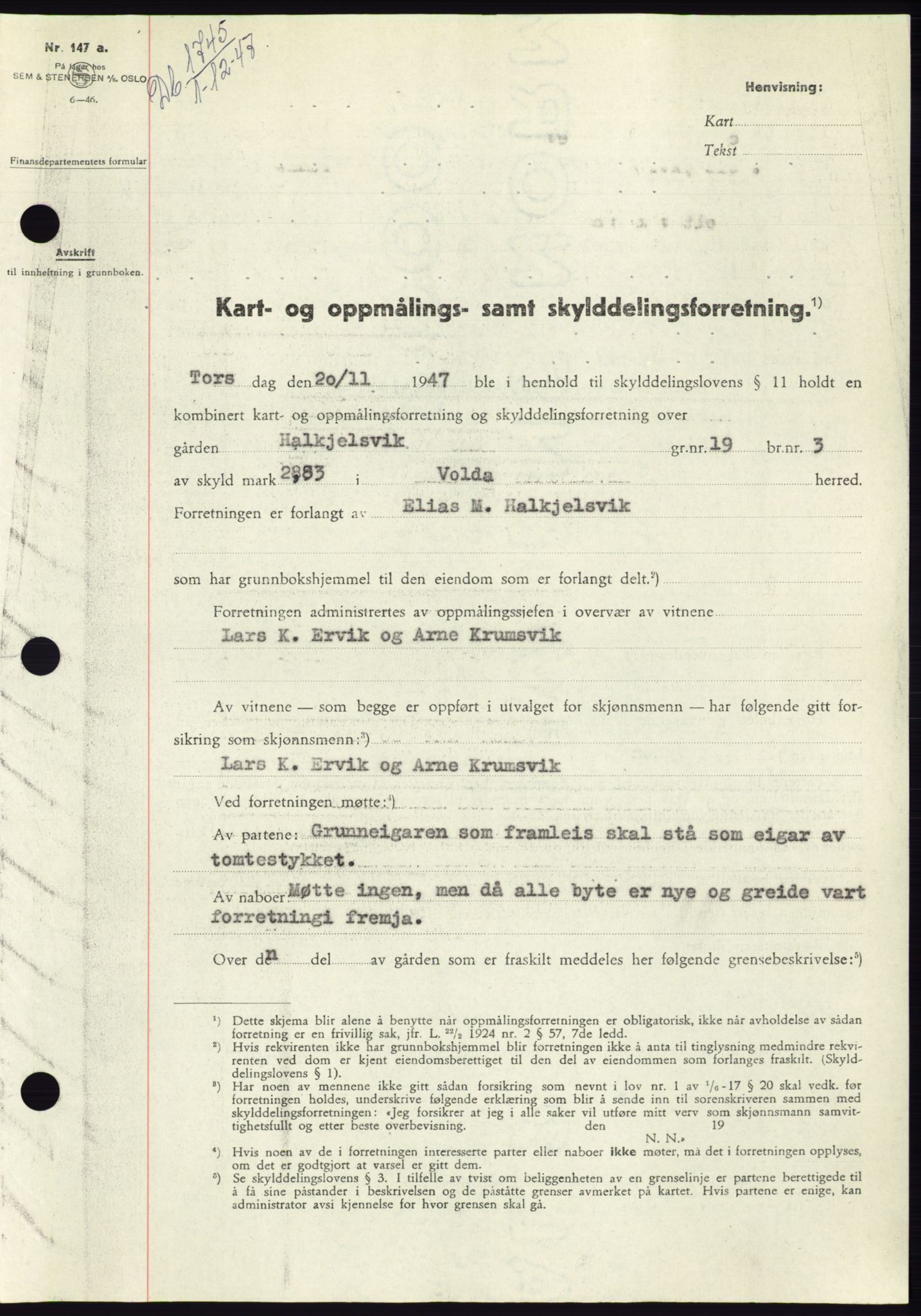 Søre Sunnmøre sorenskriveri, SAT/A-4122/1/2/2C/L0081: Pantebok nr. 7A, 1947-1948, Dagboknr: 1745/1947