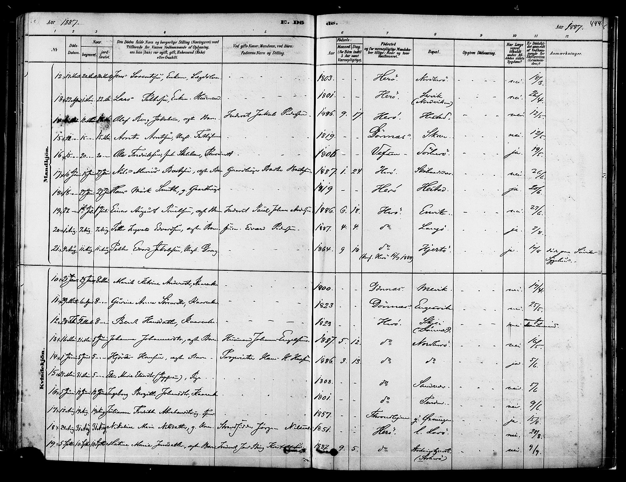 Ministerialprotokoller, klokkerbøker og fødselsregistre - Nordland, SAT/A-1459/834/L0507: Ministerialbok nr. 834A05, 1878-1892, s. 444