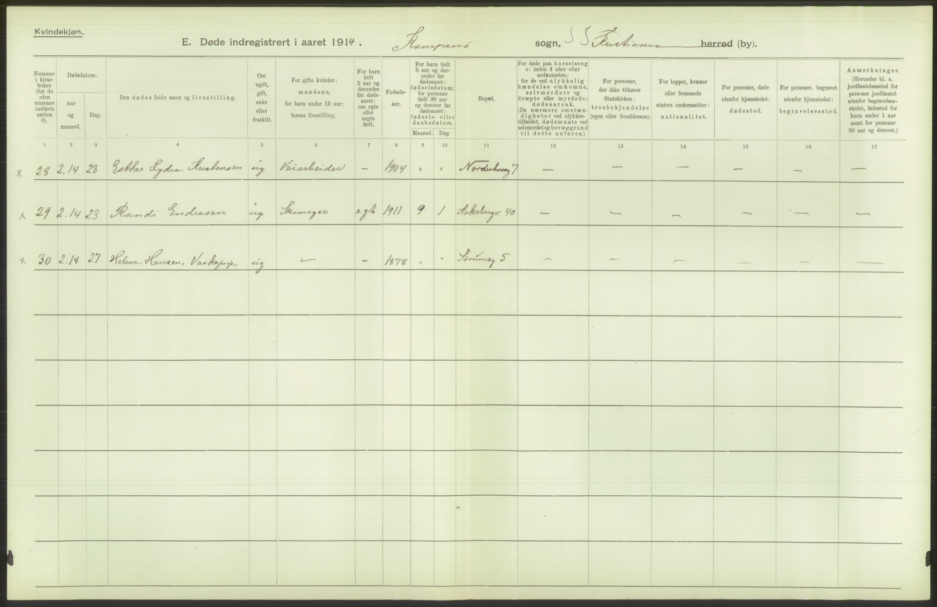 Statistisk sentralbyrå, Sosiodemografiske emner, Befolkning, AV/RA-S-2228/D/Df/Dfb/Dfbd/L0008: Kristiania: Døde, 1914, s. 472