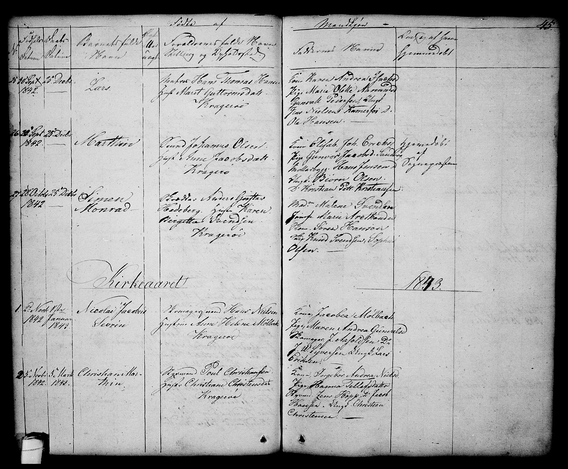 Kragerø kirkebøker, AV/SAKO-A-278/G/Ga/L0003: Klokkerbok nr. 3, 1832-1852, s. 45