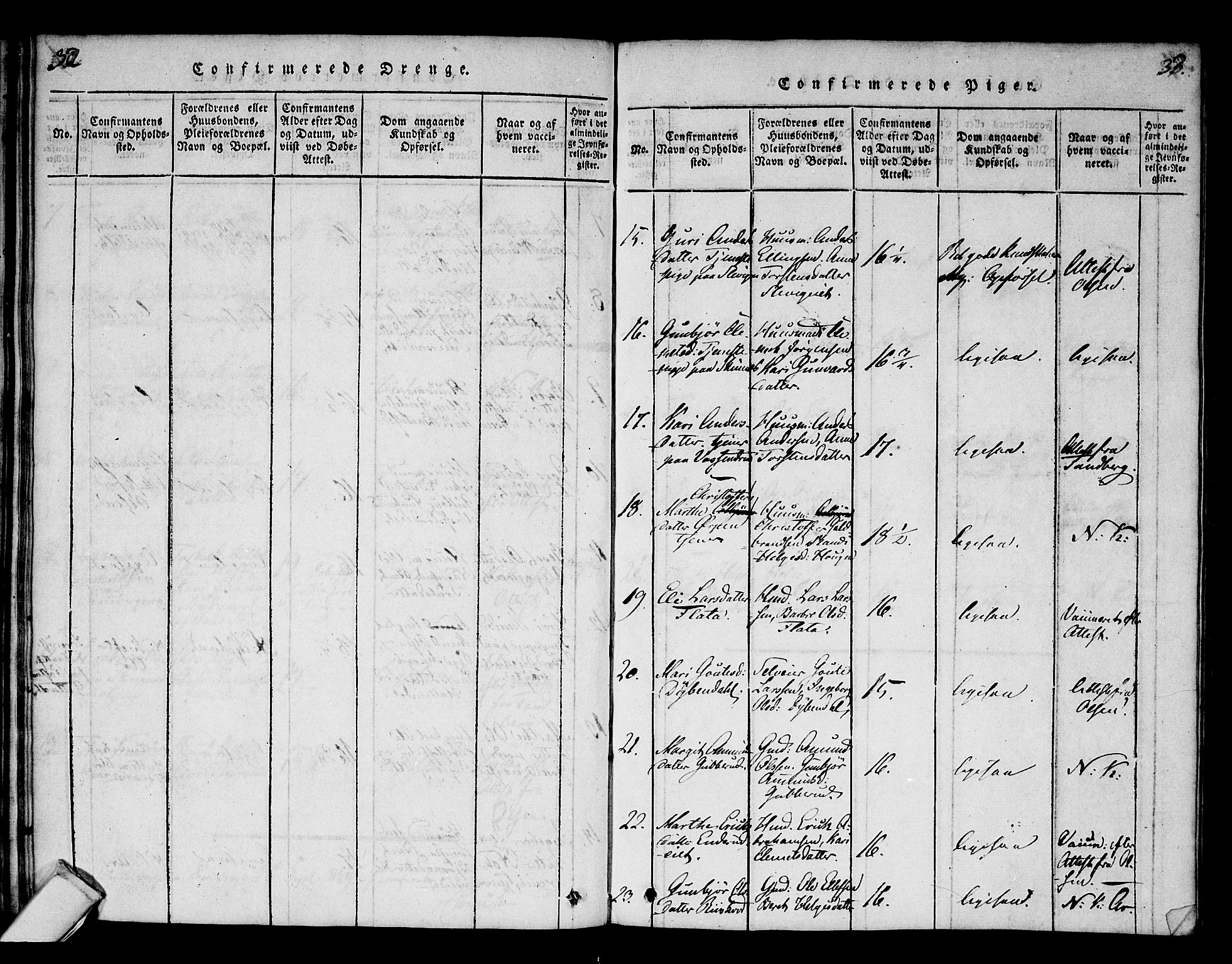 Krødsherad kirkebøker, AV/SAKO-A-19/F/Fa/L0001: Ministerialbok nr. 1, 1815-1829, s. 32-33