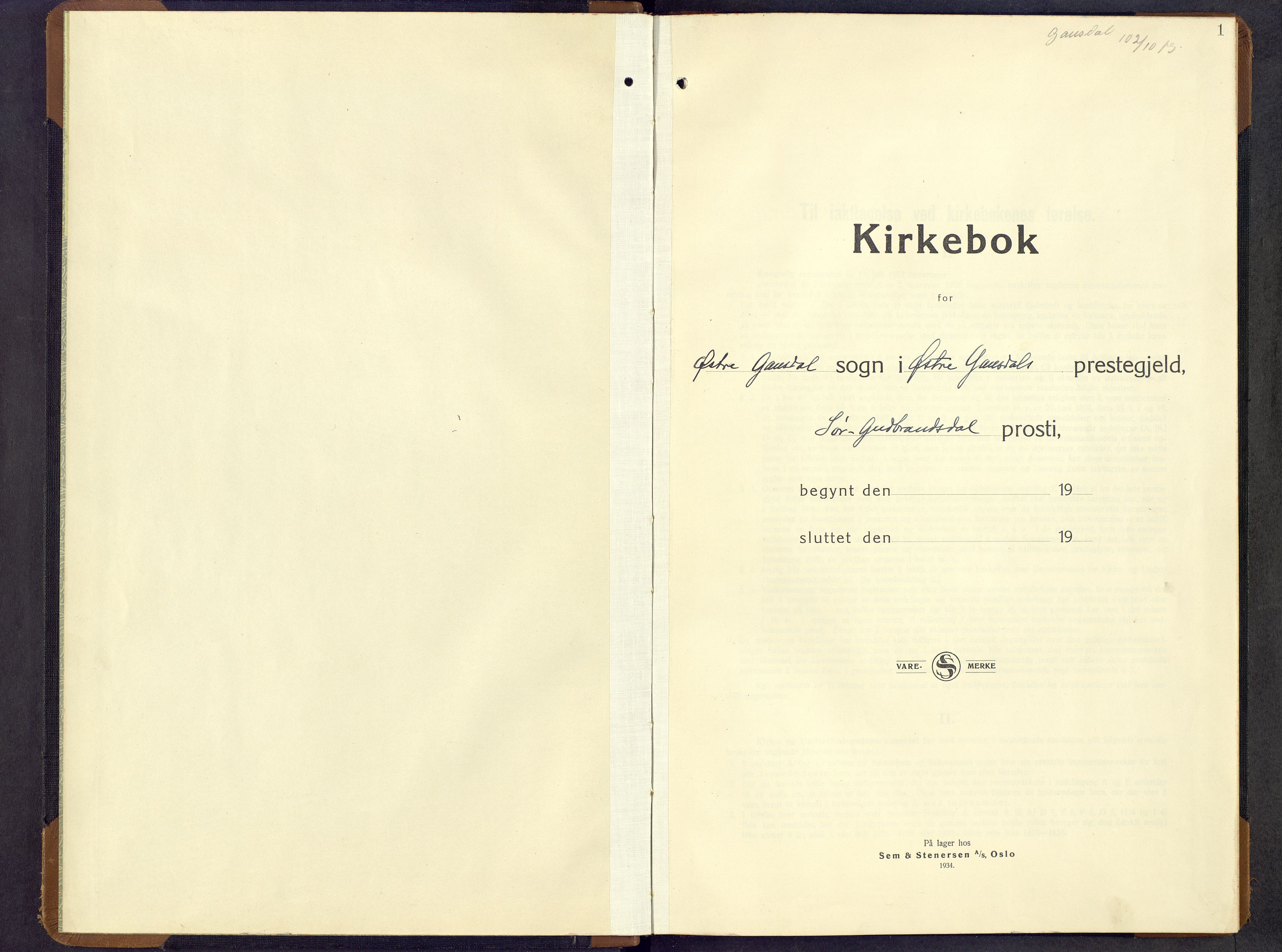 Østre Gausdal prestekontor, SAH/PREST-092/H/Ha/Hab/L0012: Klokkerbok nr. 12, 1936-1964, s. 1