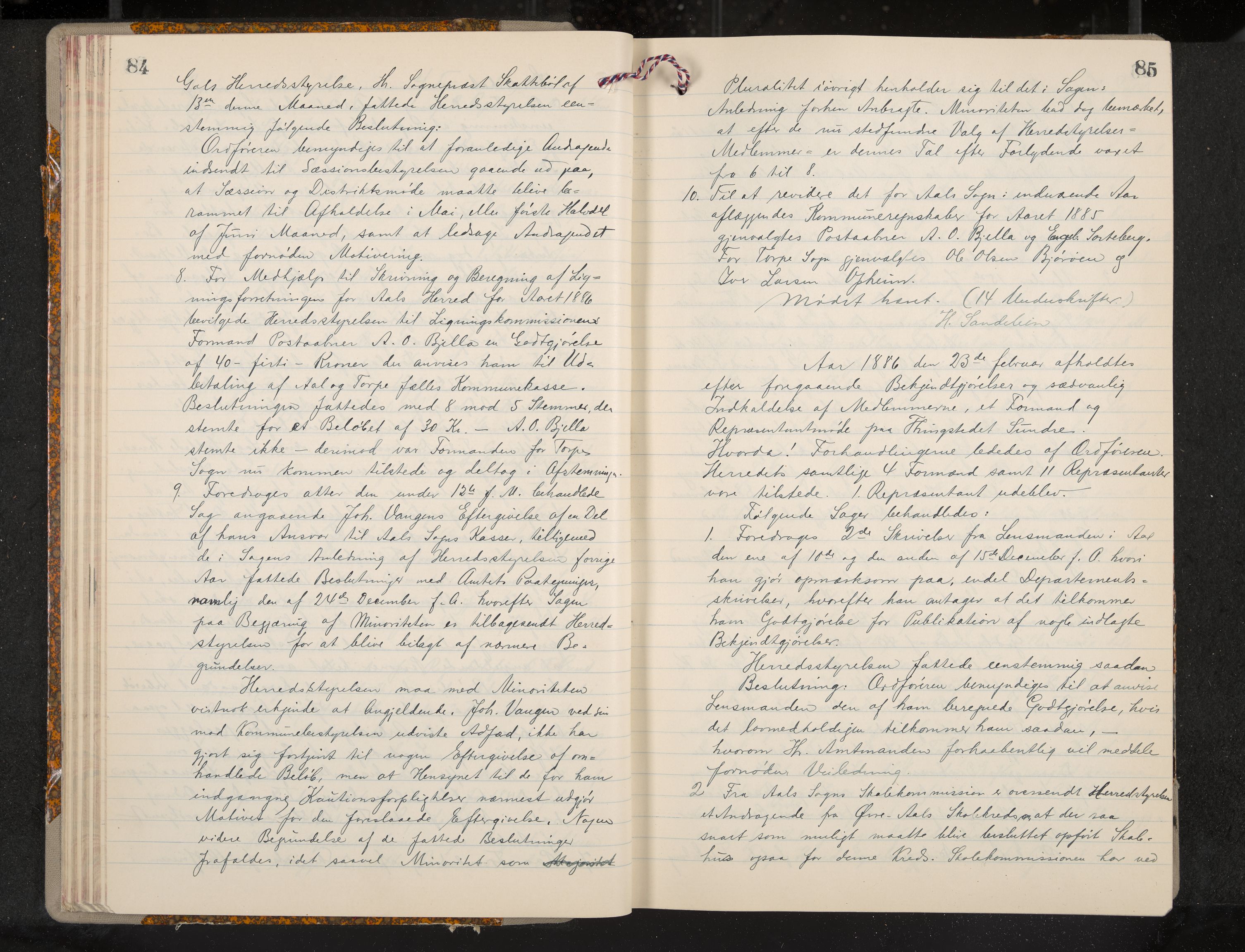 Ål formannskap og sentraladministrasjon, IKAK/0619021/A/Aa/L0004: Utskrift av møtebok, 1881-1901, s. 84-85