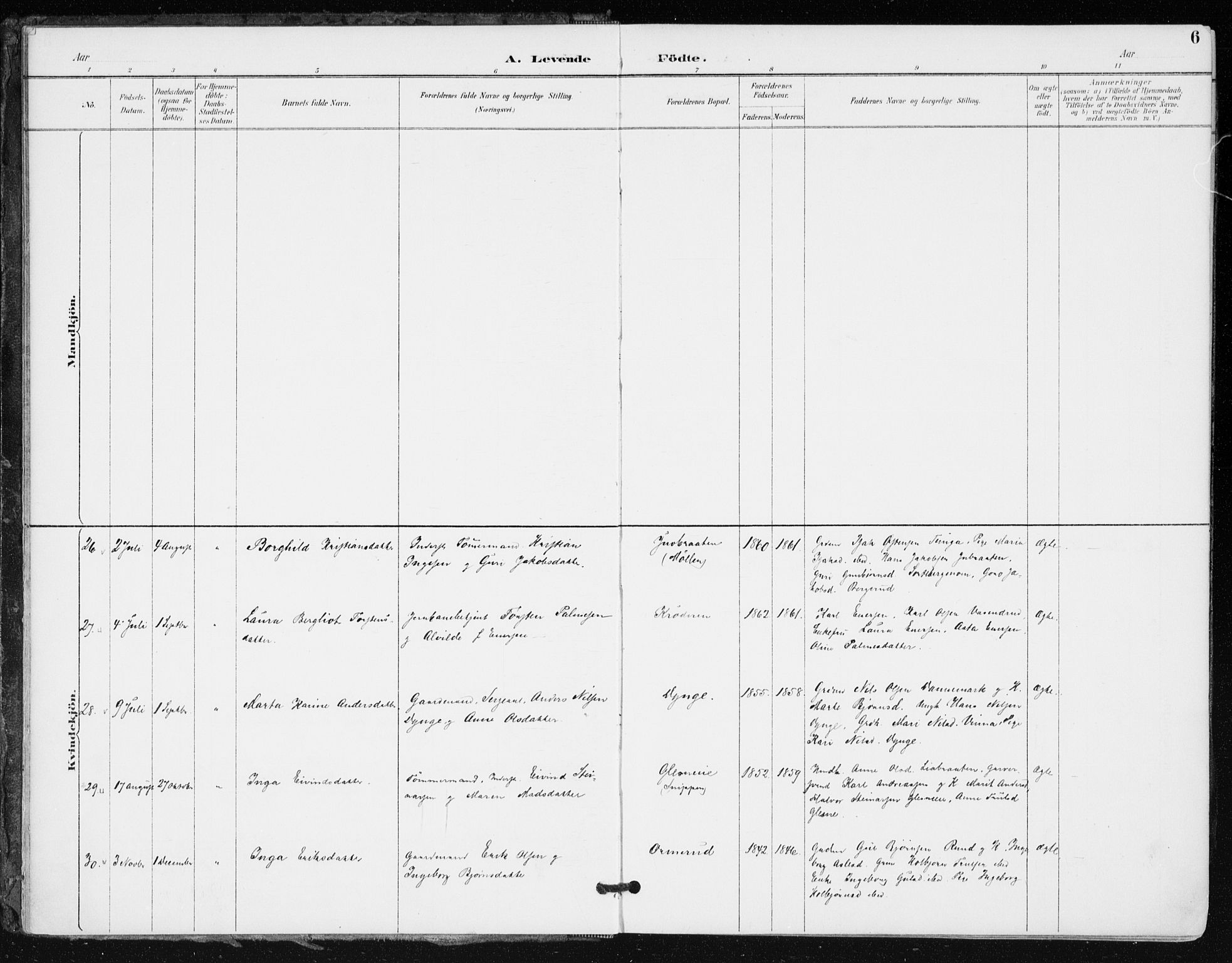 Krødsherad kirkebøker, AV/SAKO-A-19/F/Fa/L0006: Ministerialbok nr. 6, 1889-1899, s. 6