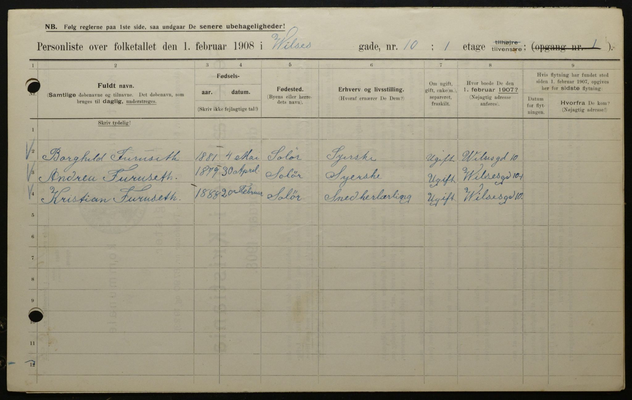 OBA, Kommunal folketelling 1.2.1908 for Kristiania kjøpstad, 1908, s. 115364