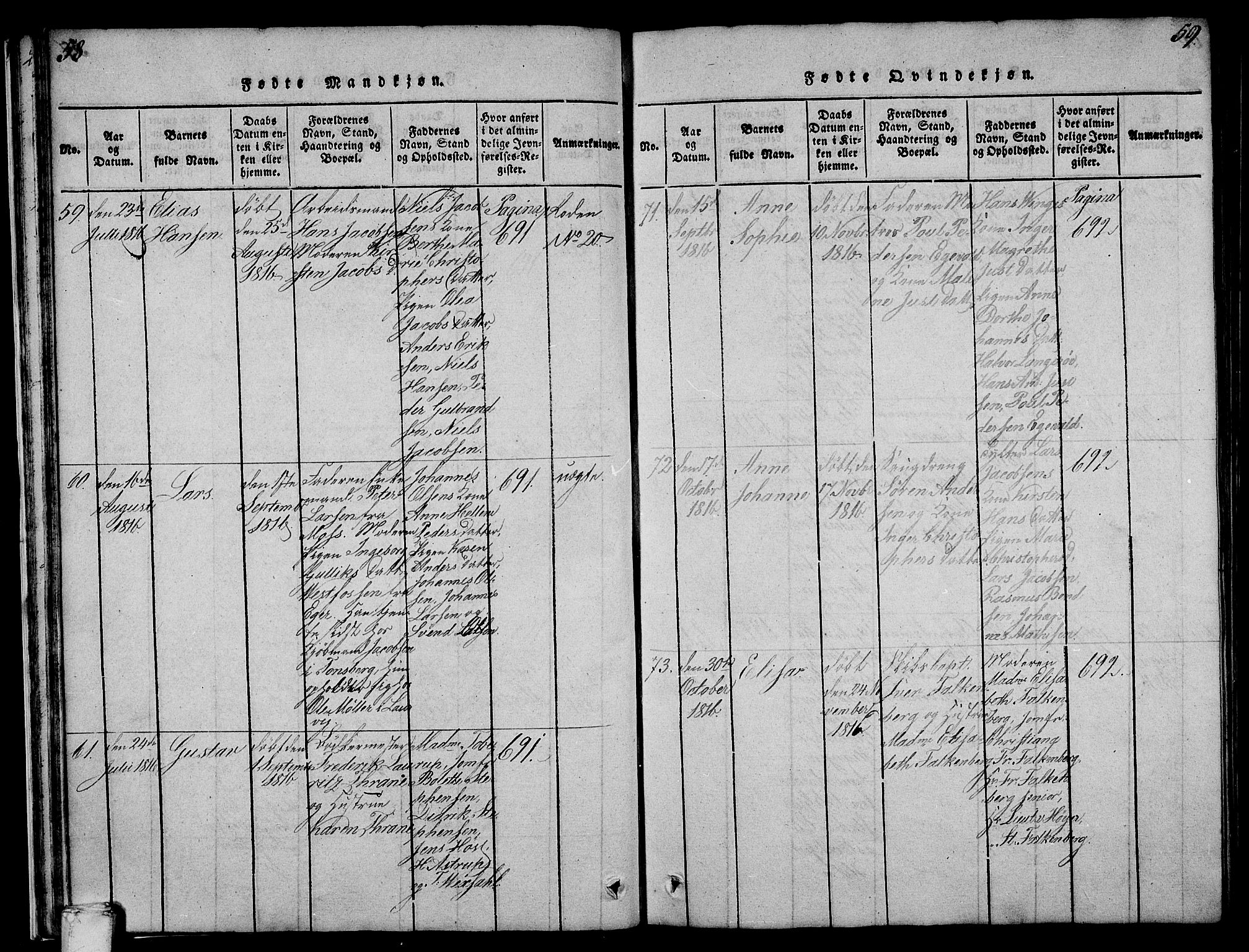 Larvik kirkebøker, AV/SAKO-A-352/F/Fa/L0001: Ministerialbok nr. I 1, 1814-1825, s. 58-59