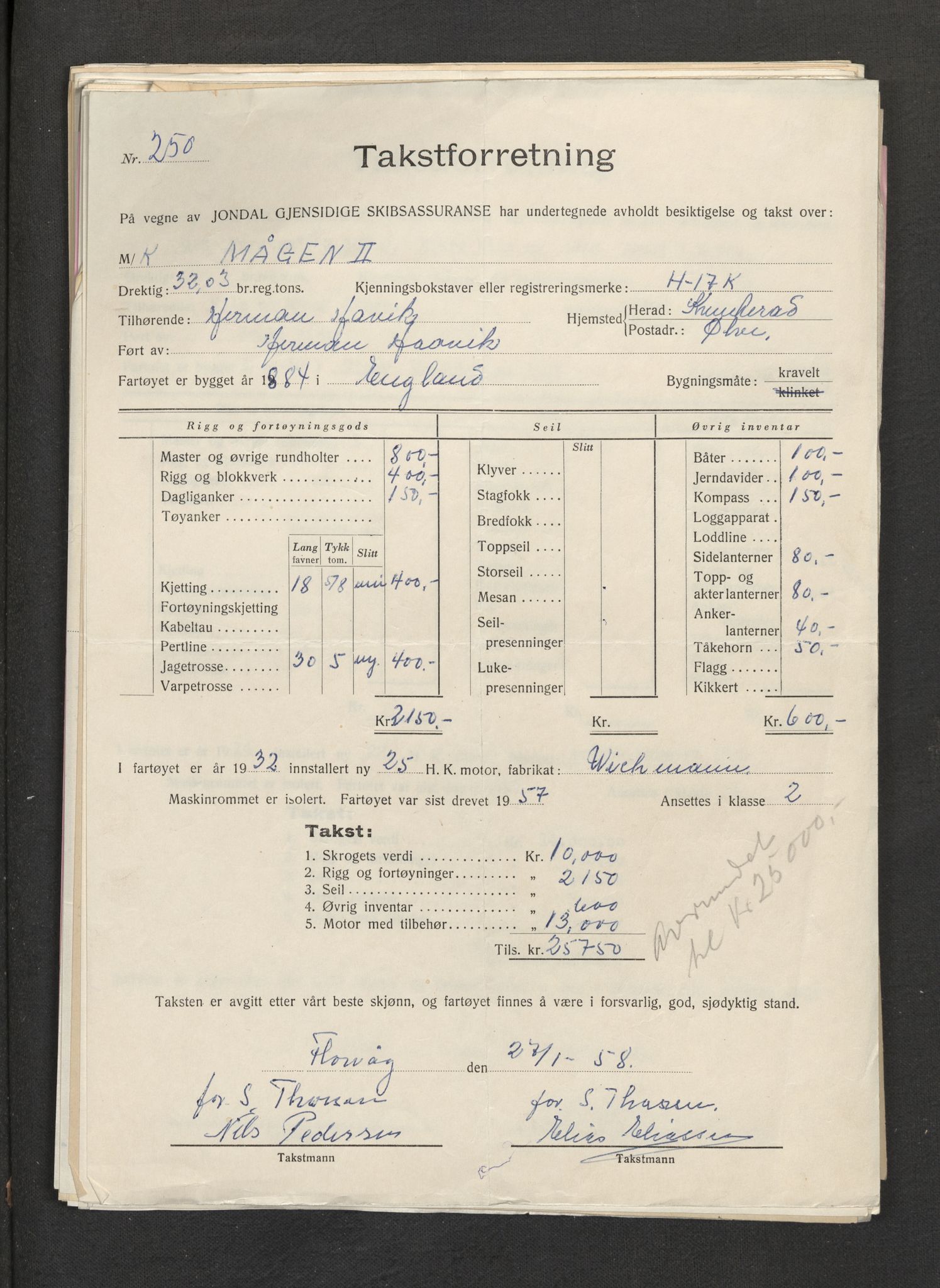 Jondal Skipsassuranseforening, AV/SAB-SAB/PA-0276/E/L0056: Takster , 1951-1955