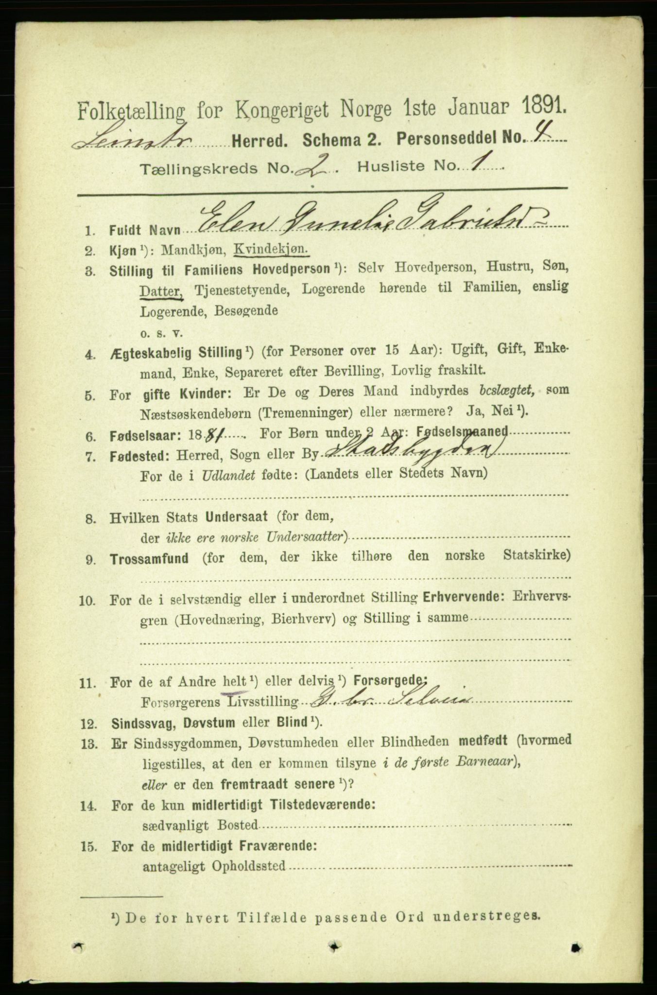 RA, Folketelling 1891 for 1654 Leinstrand herred, 1891, s. 498