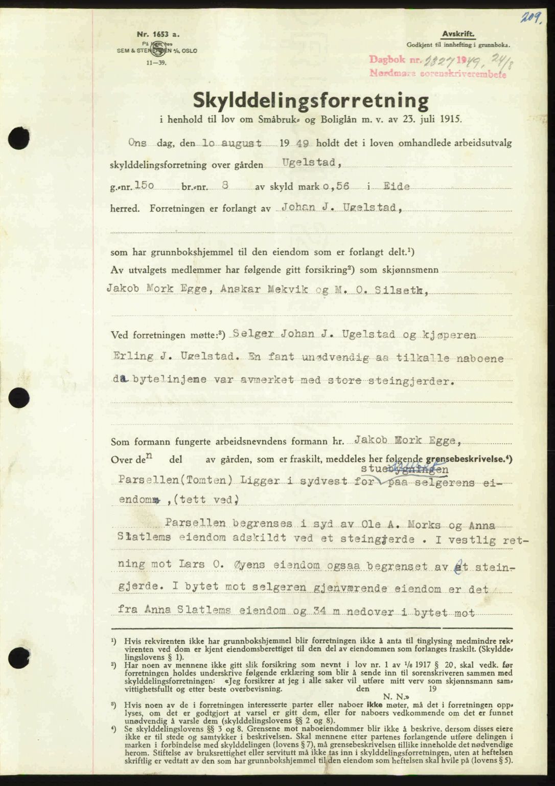 Nordmøre sorenskriveri, SAT/A-4132/1/2/2Ca: Pantebok nr. A112, 1949-1949, Dagboknr: 2327/1949