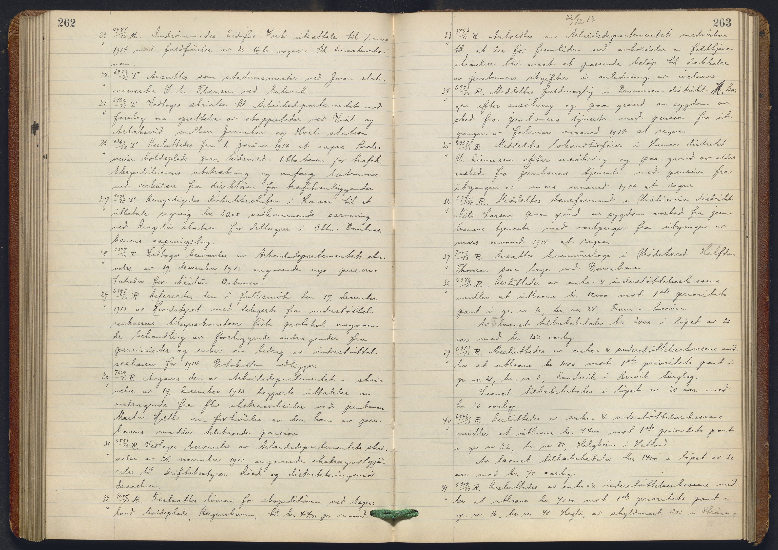 Norges statsbaner, Administrasjons- økonomi- og personalavdelingen, AV/RA-S-3412/A/Aa/L0013: Forhandlingsprotokoll, 1913-1914, s. 262-263