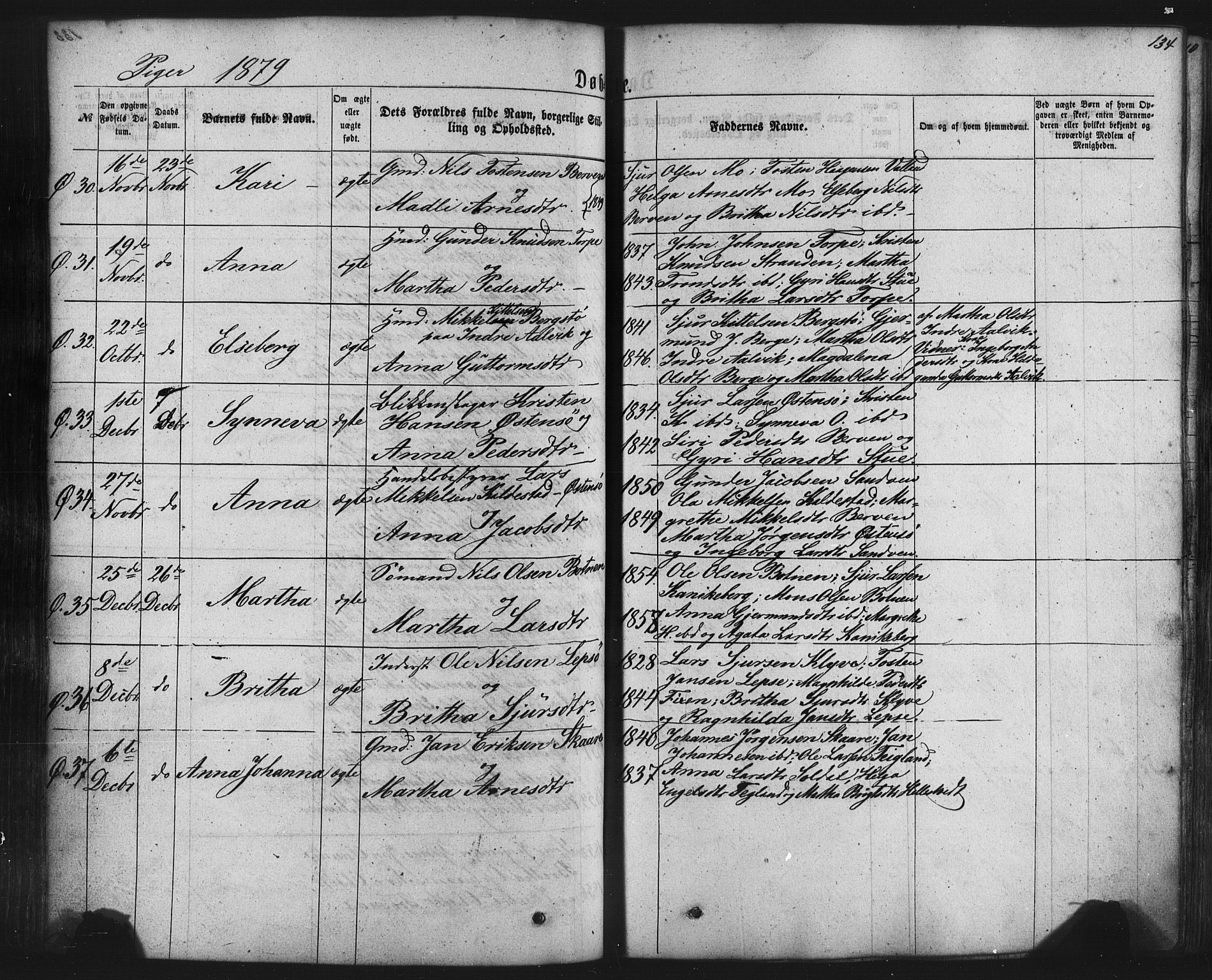 Kvam sokneprestembete, AV/SAB-A-76201/H/Haa: Ministerialbok nr. A 9, 1864-1879, s. 134