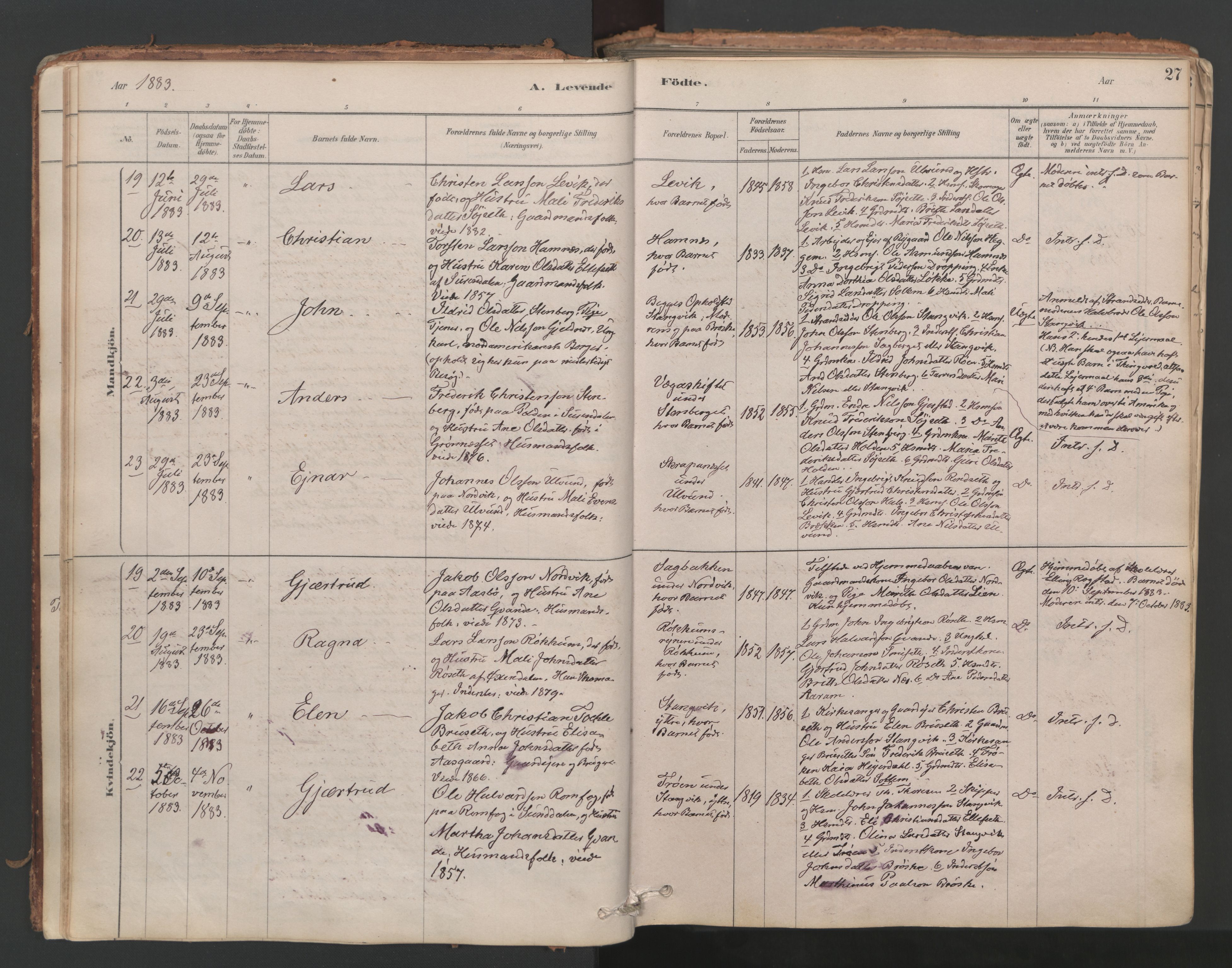 Ministerialprotokoller, klokkerbøker og fødselsregistre - Møre og Romsdal, AV/SAT-A-1454/592/L1029: Ministerialbok nr. 592A07, 1879-1902, s. 27