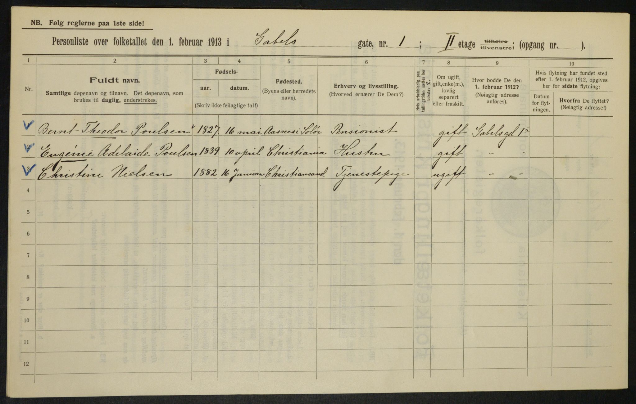 OBA, Kommunal folketelling 1.2.1913 for Kristiania, 1913, s. 28611