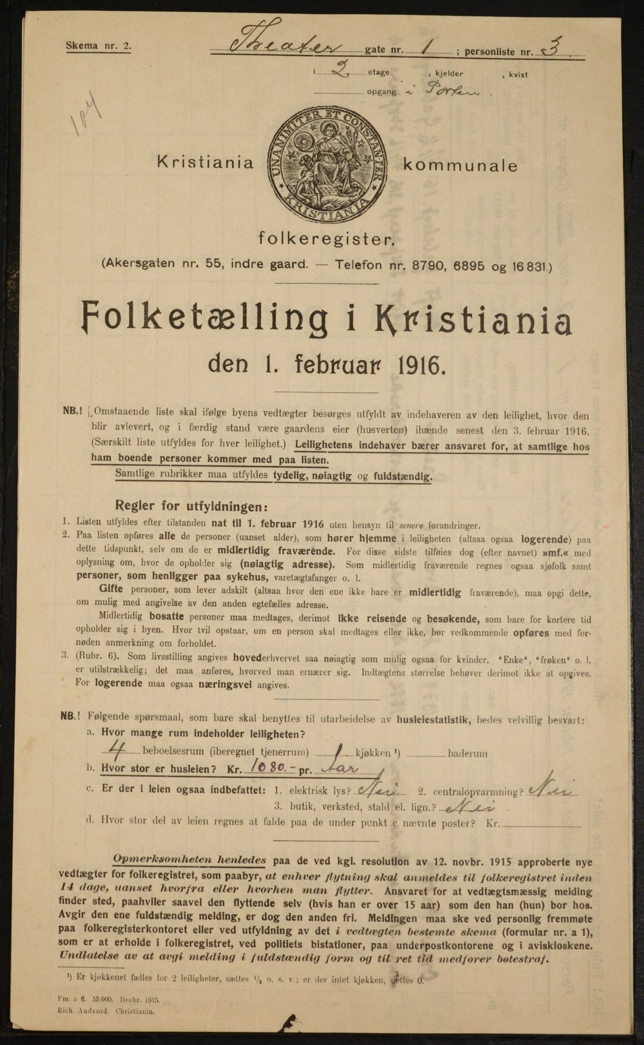 OBA, Kommunal folketelling 1.2.1916 for Kristiania, 1916, s. 110032