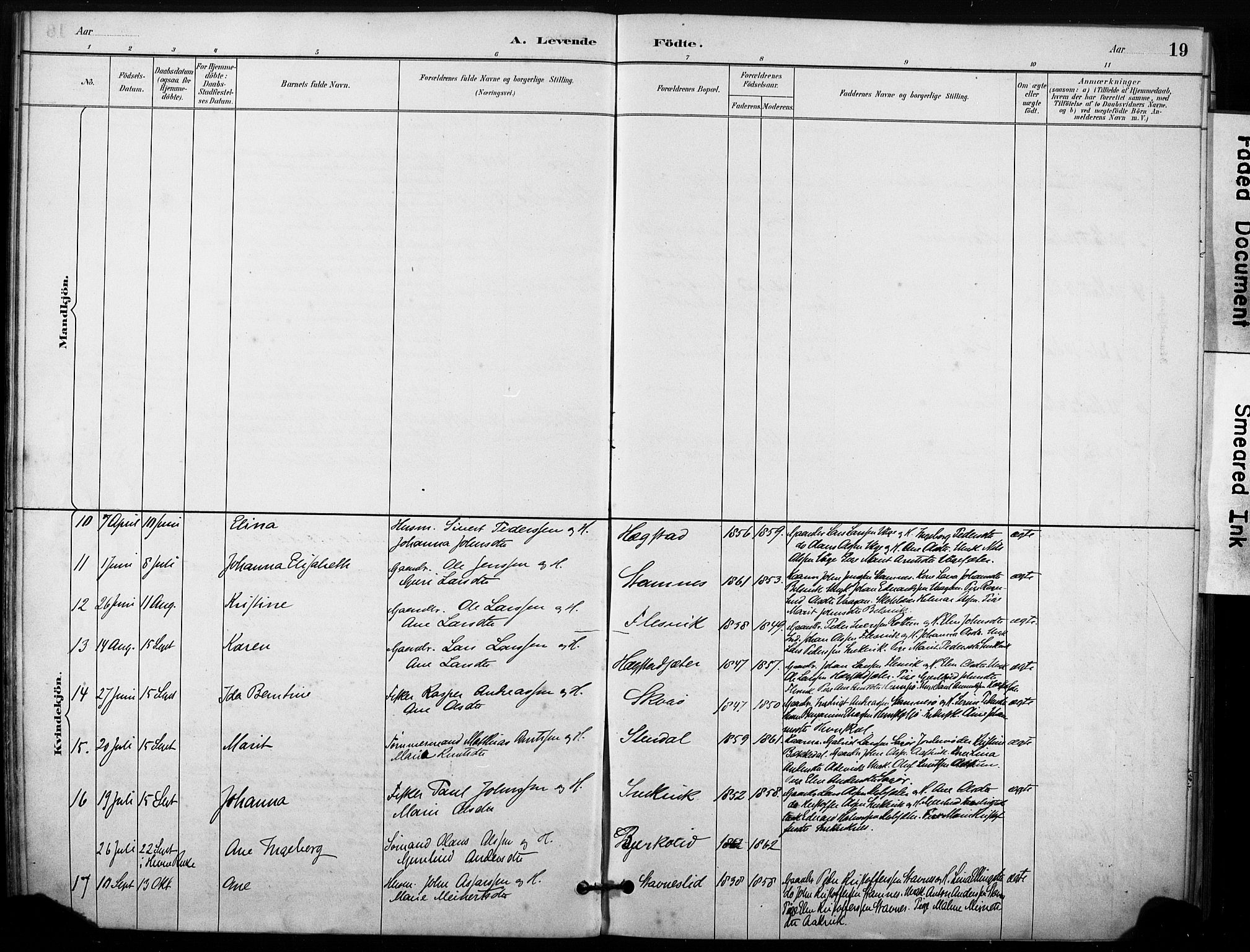 Ministerialprotokoller, klokkerbøker og fødselsregistre - Sør-Trøndelag, SAT/A-1456/633/L0518: Ministerialbok nr. 633A01, 1884-1906, s. 19