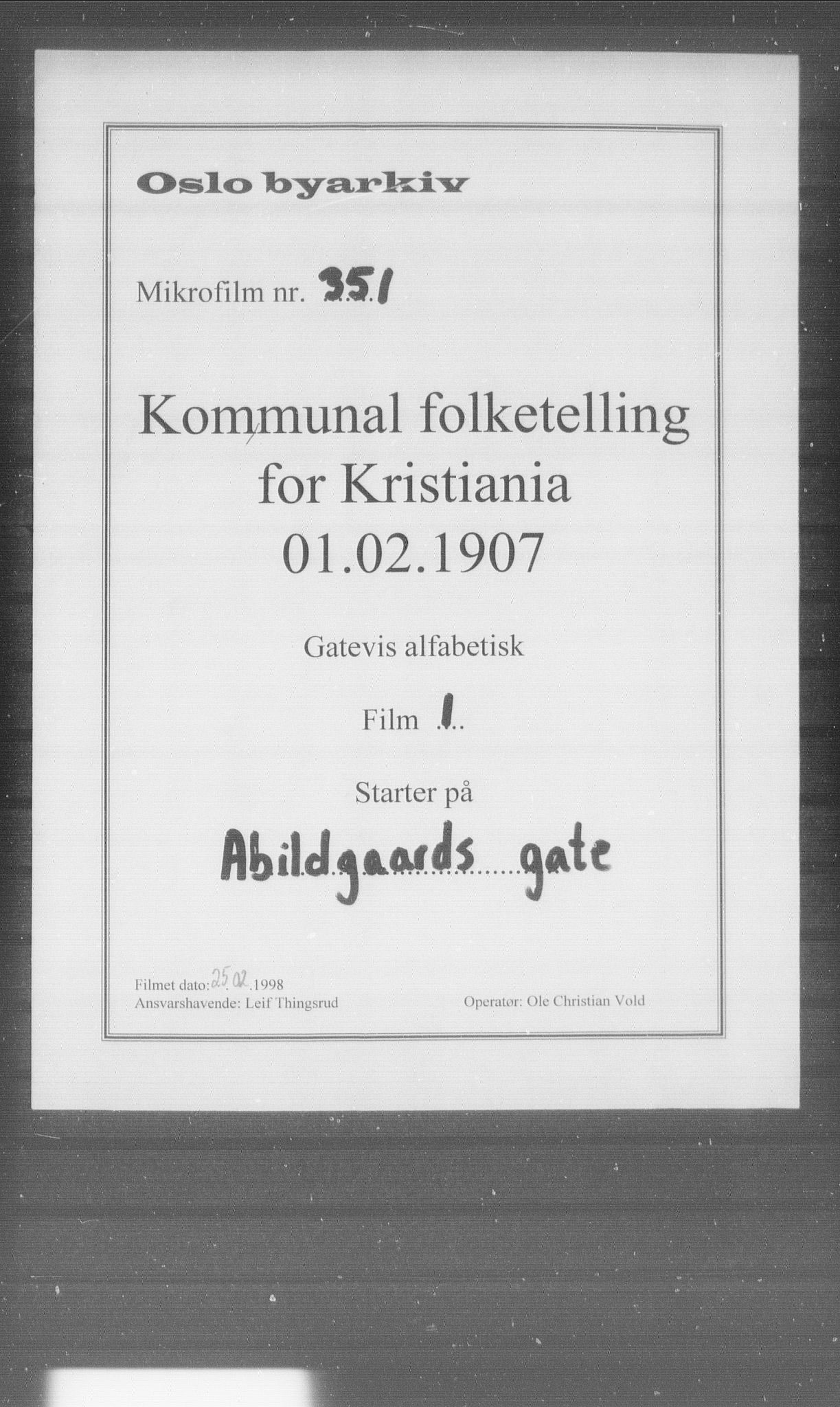 OBA, Kommunal folketelling 1.2.1907 for Kristiania kjøpstad, 1907, s. 2