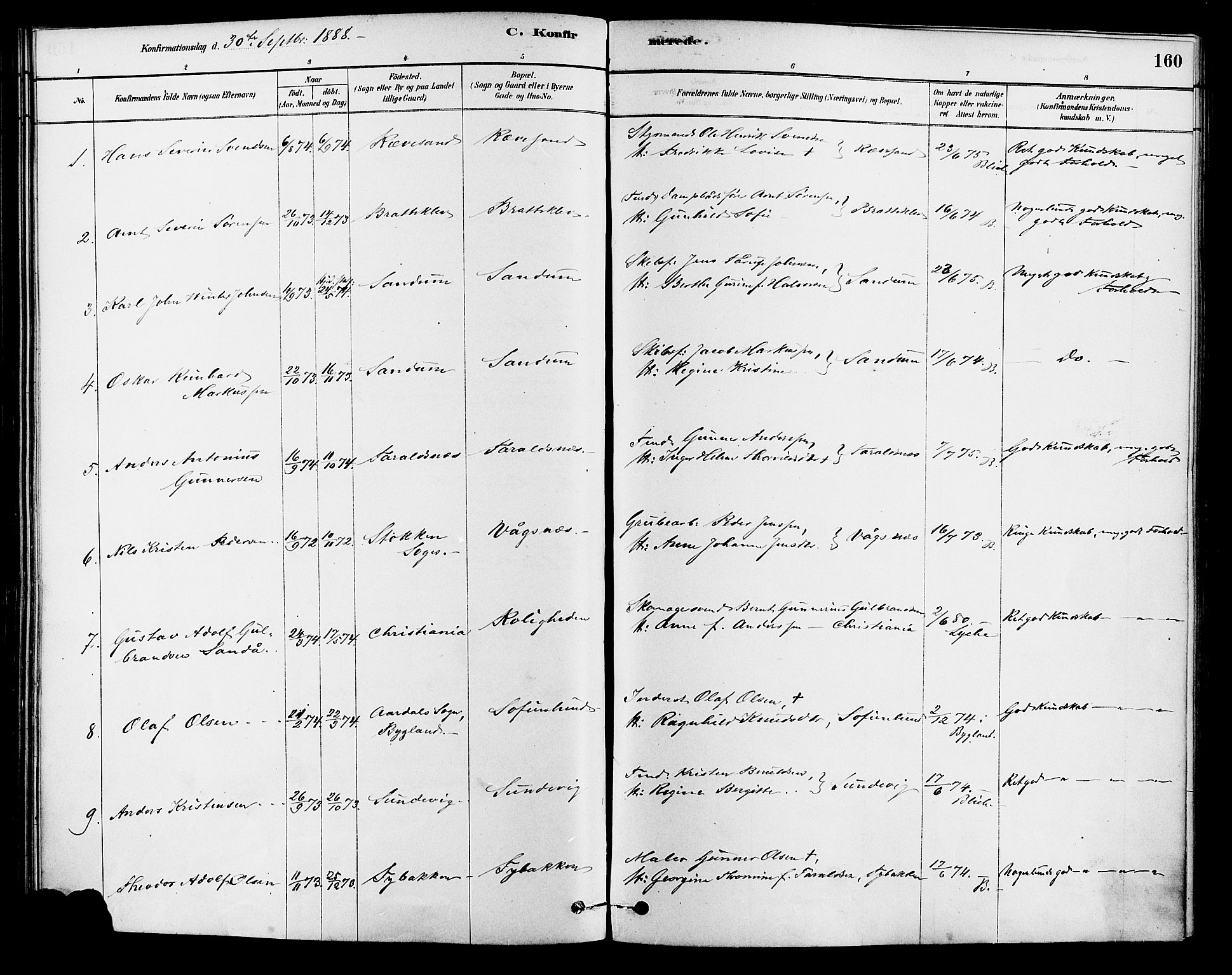 Tromøy sokneprestkontor, AV/SAK-1111-0041/F/Fa/L0009: Ministerialbok nr. A 9, 1878-1896, s. 160