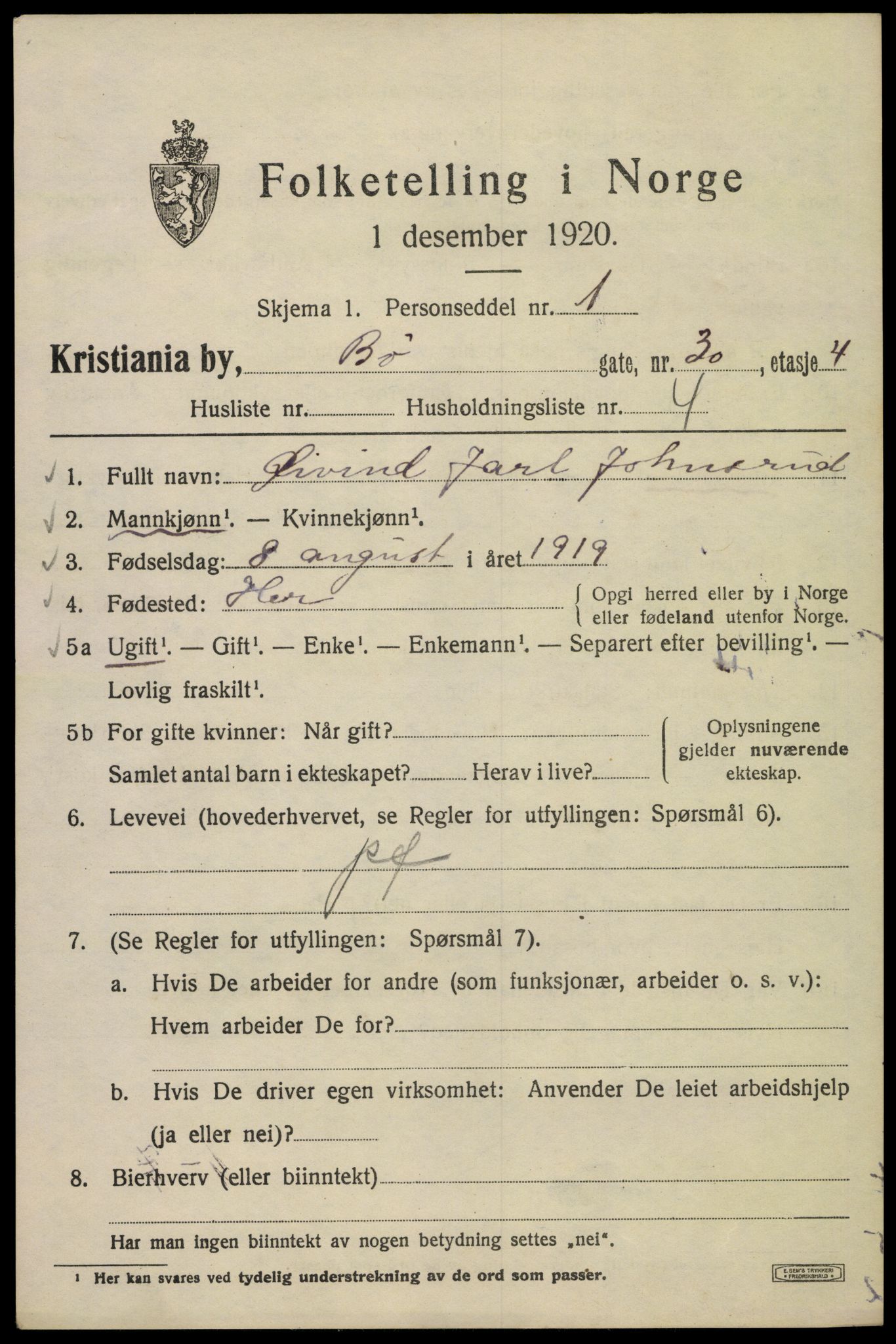SAO, Folketelling 1920 for 0301 Kristiania kjøpstad, 1920, s. 181535
