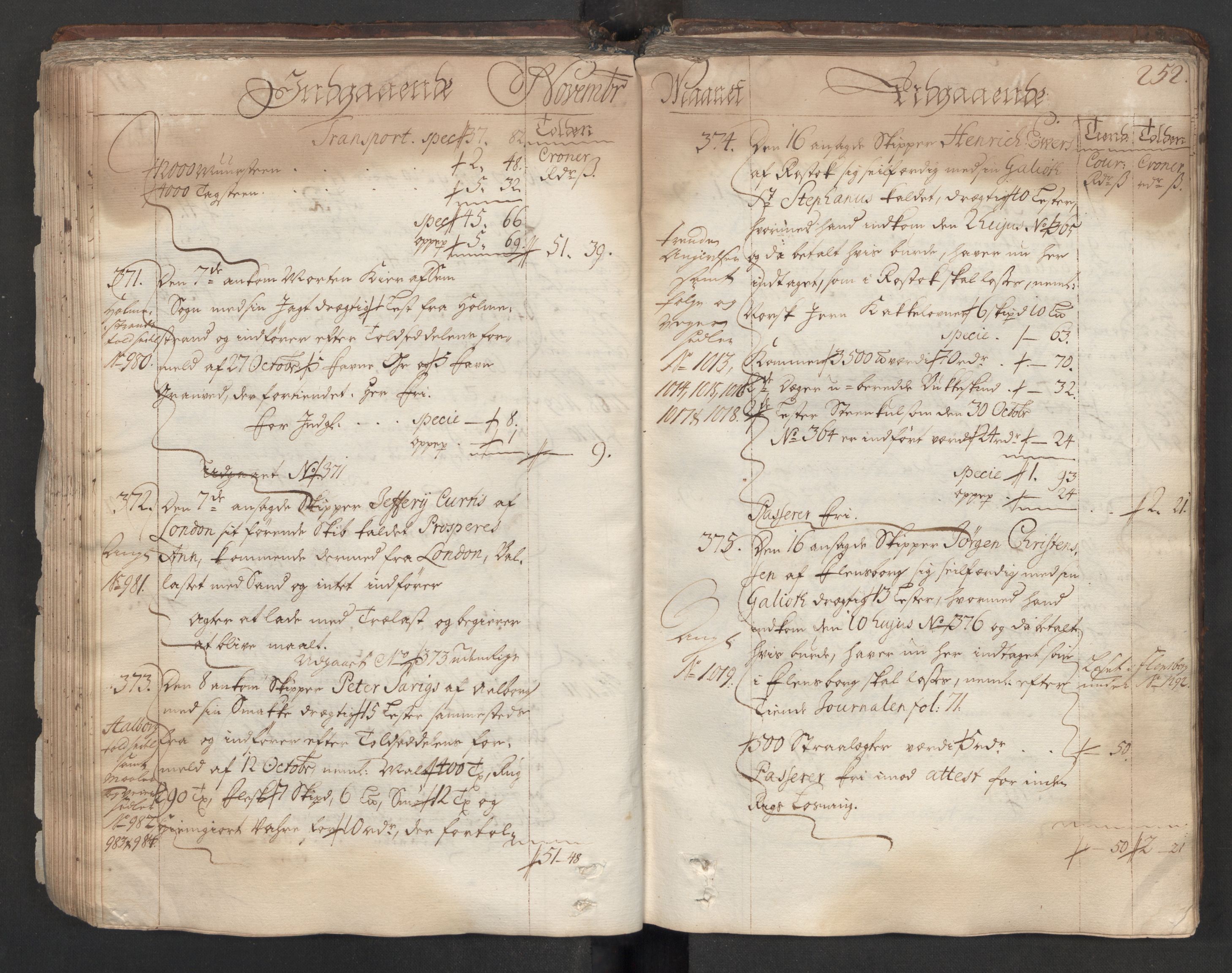 Generaltollkammeret, tollregnskaper, AV/RA-EA-5490/R06/L0012/0001: Tollregnskaper Kristiania / Hovedtollbok, 1731, s. 251b-252a