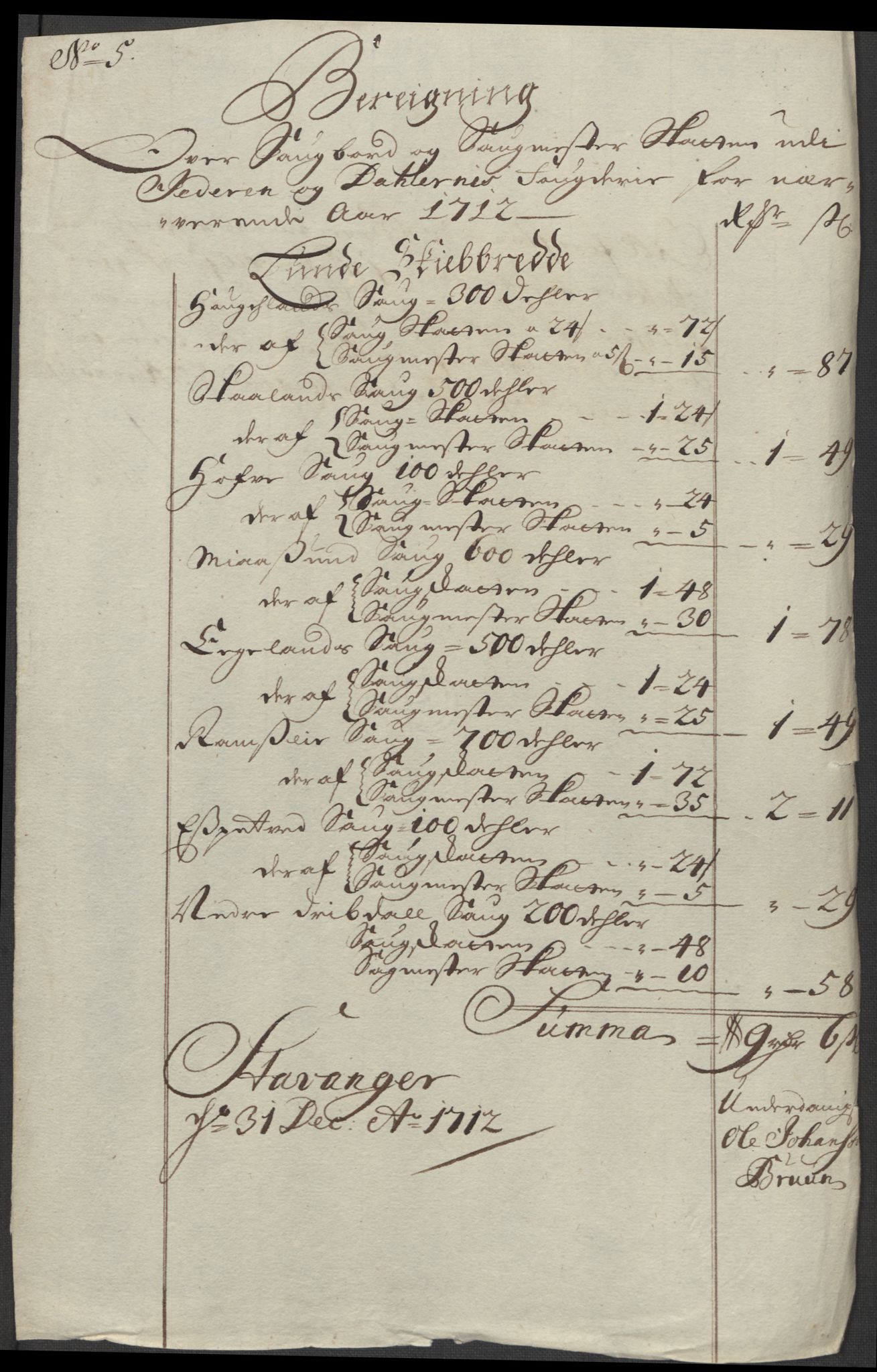 Rentekammeret inntil 1814, Reviderte regnskaper, Fogderegnskap, AV/RA-EA-4092/R46/L2737: Fogderegnskap Jæren og Dalane, 1712, s. 91