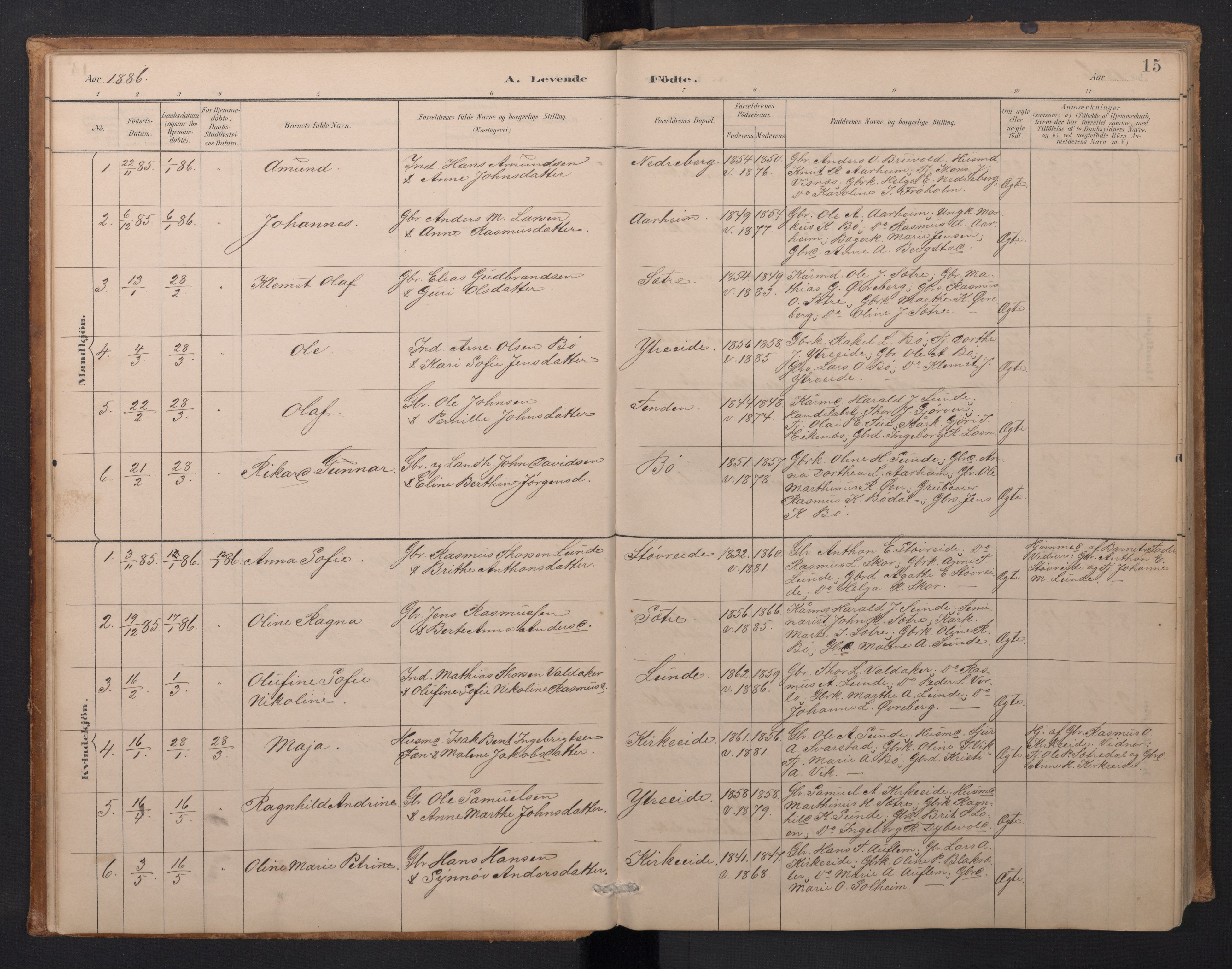 Stryn Sokneprestembete, SAB/A-82501: Klokkerbok nr. A 2, 1883-1905, s. 14b-15a