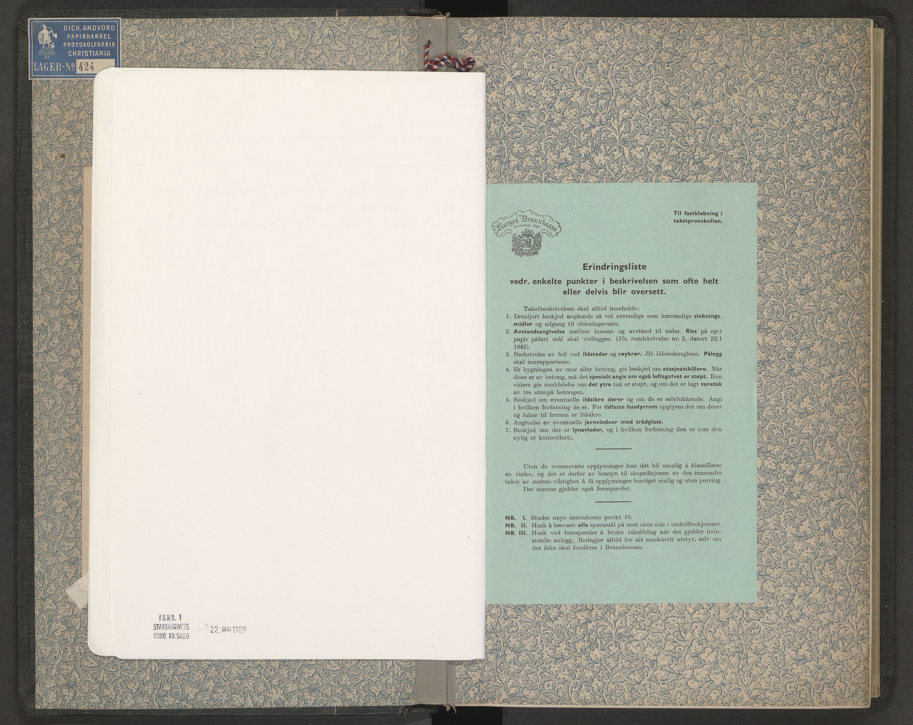 Norges Brannkasse Bygland, AV/SAK-2241-0007/F/Fa/L0005: Branntakstprotokoll nr. 4 med gårdsnavnregister, 1915-1955