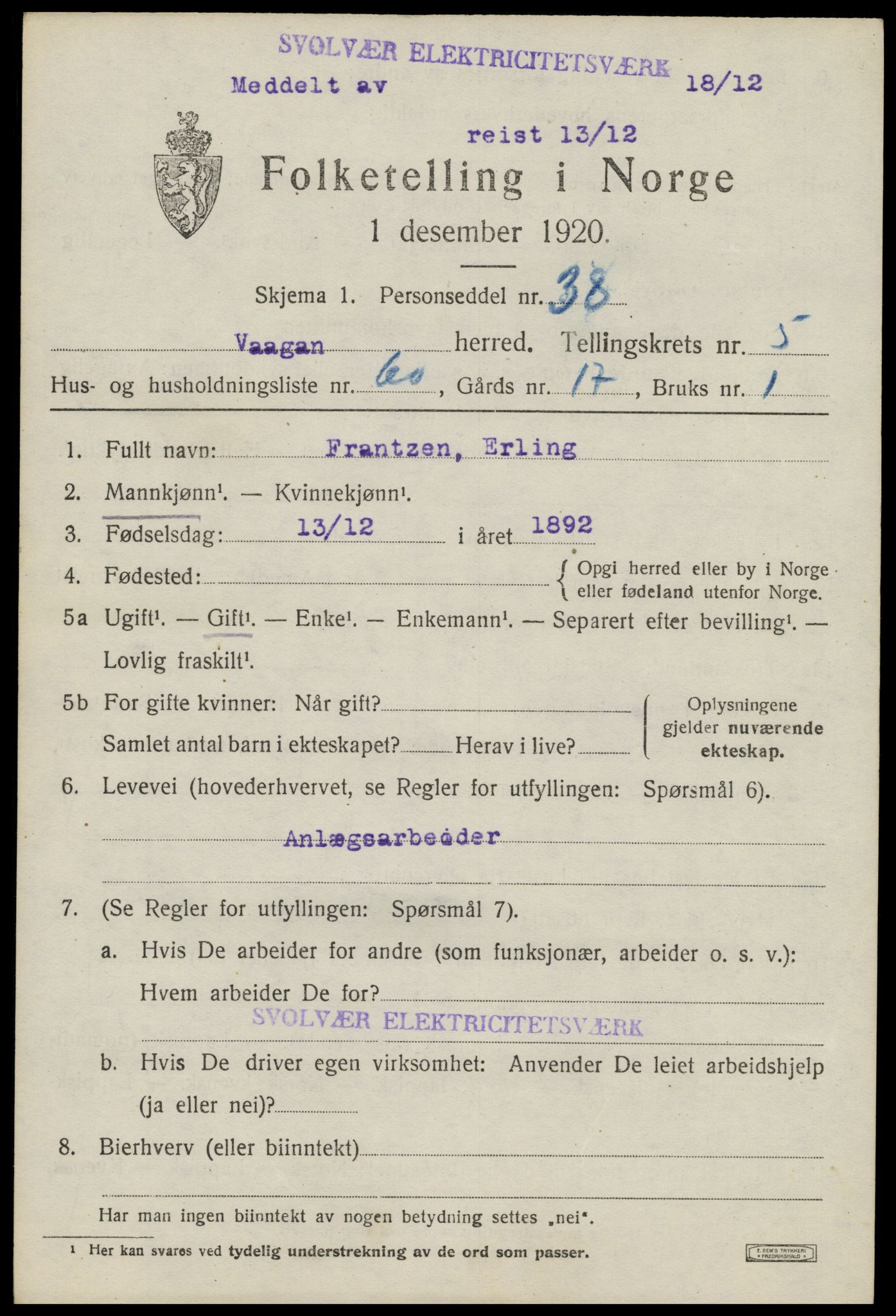 SAT, Folketelling 1920 for 1865 Vågan herred, 1920, s. 6115