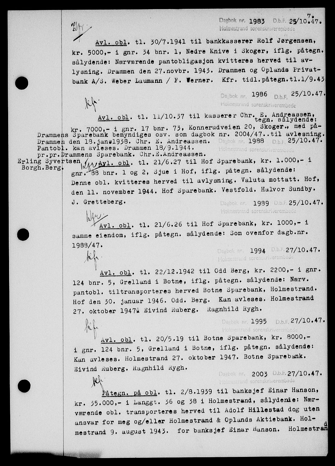 Holmestrand sorenskriveri, SAKO/A-67/G/Ga/Gab/L0058: Pantebok nr. B-58, 1947-1948, s. 7, Dagboknr: 1983/1947