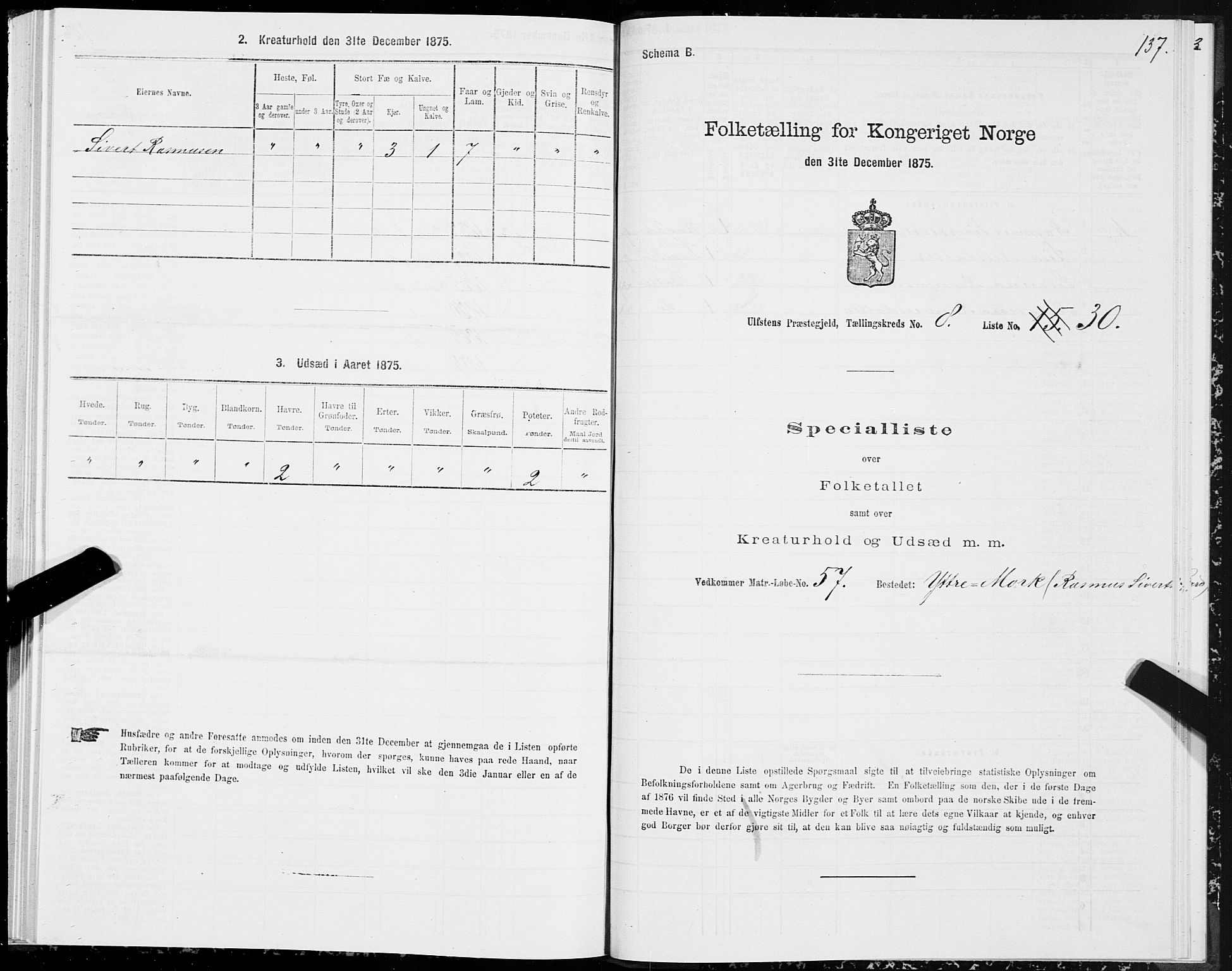 SAT, Folketelling 1875 for 1516P Ulstein prestegjeld, 1875, s. 3137